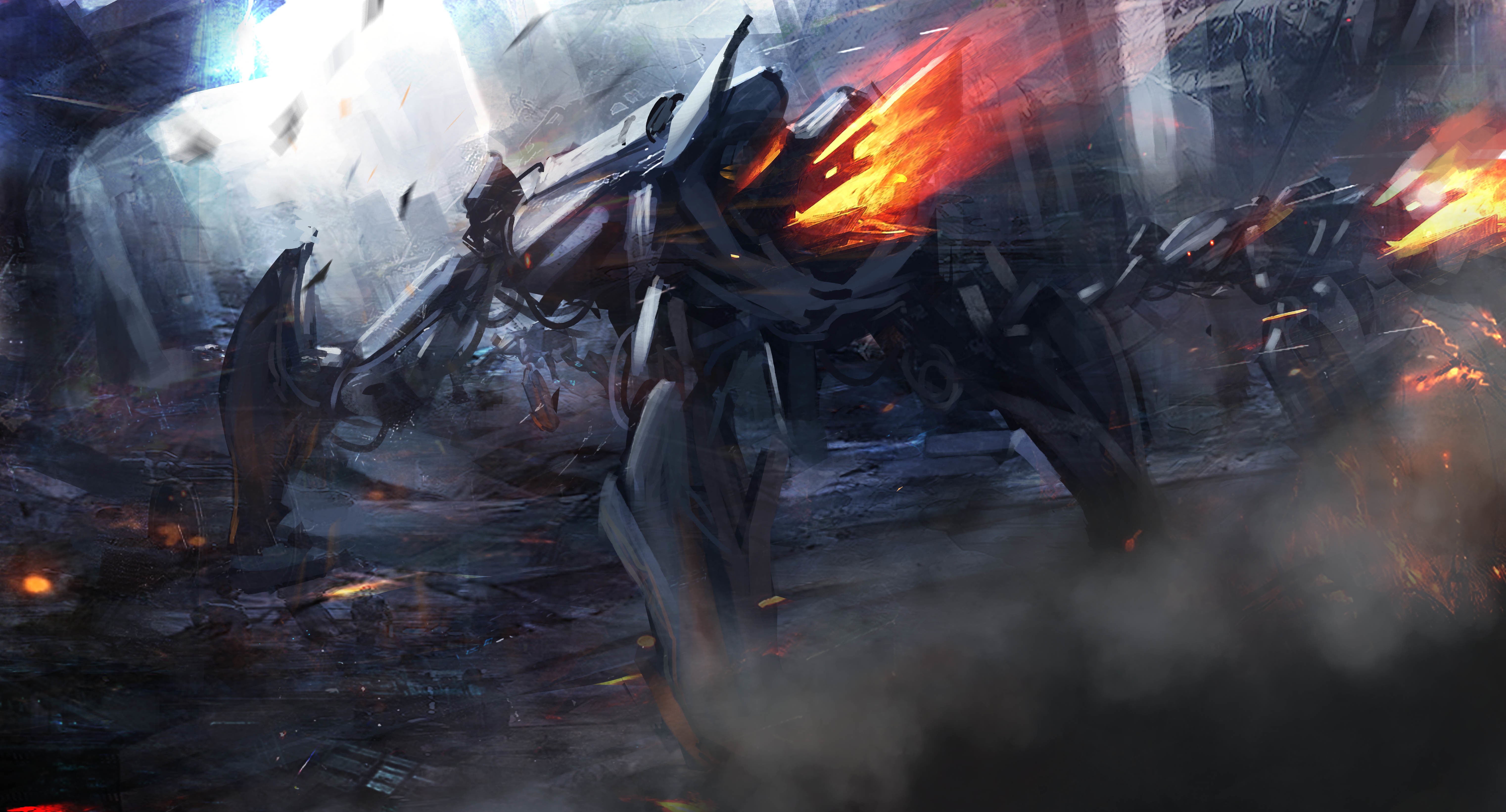 Robot in a destroyed city HD Wallpaper