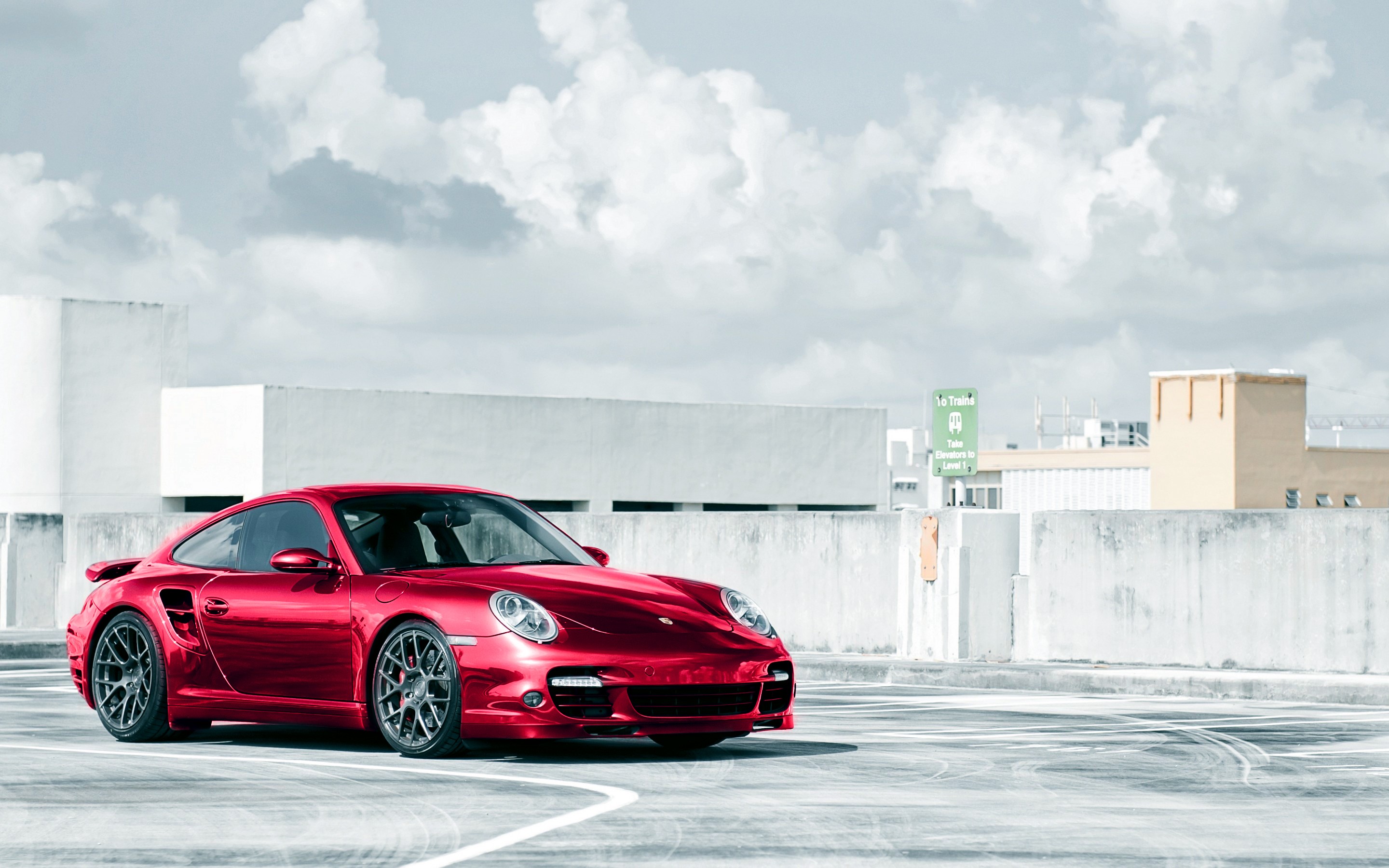 Red Porsche 911 Turbo S on a cloudy day HD Wallpaper