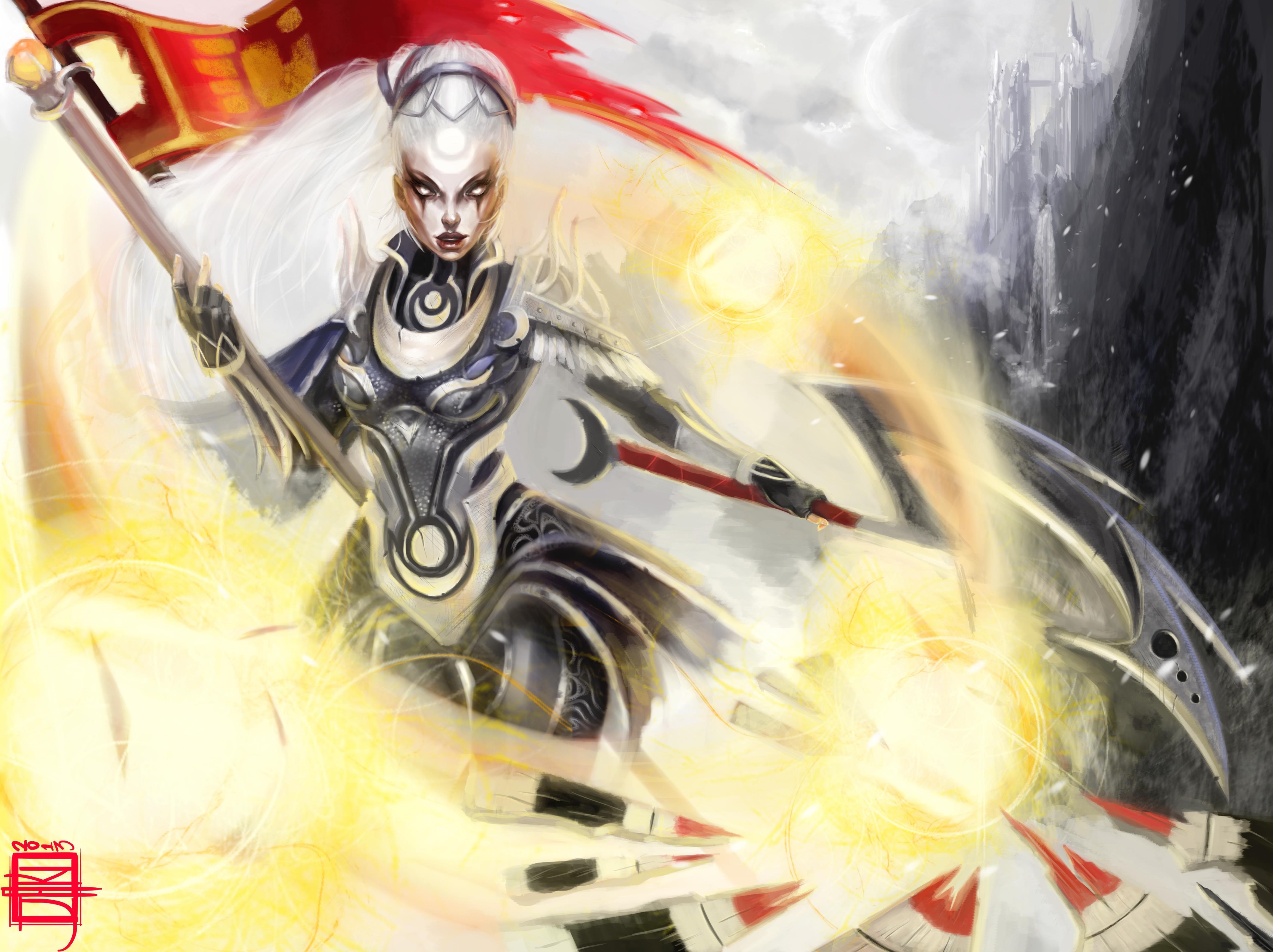 Diana from League of Legends with a flag HD Wallpaper