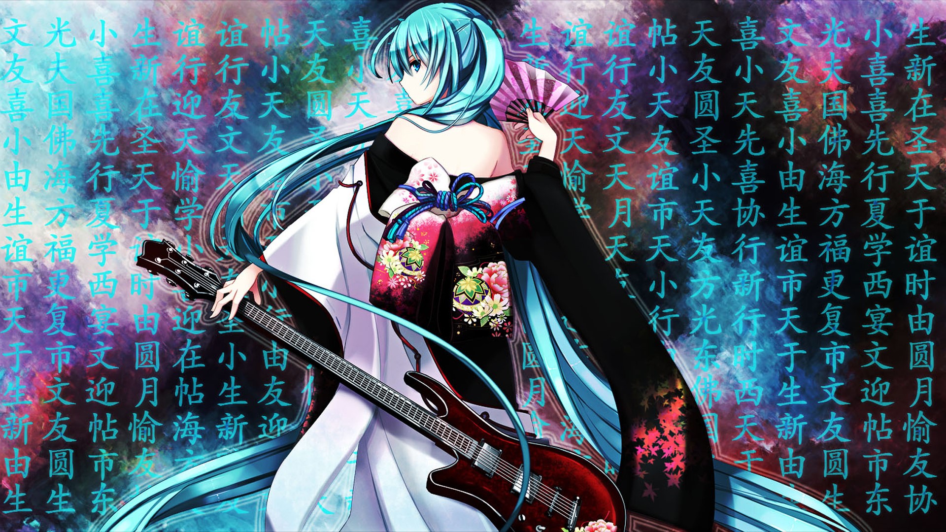 Hatsune Miku with Guitar and Kimono HD Wallpaper