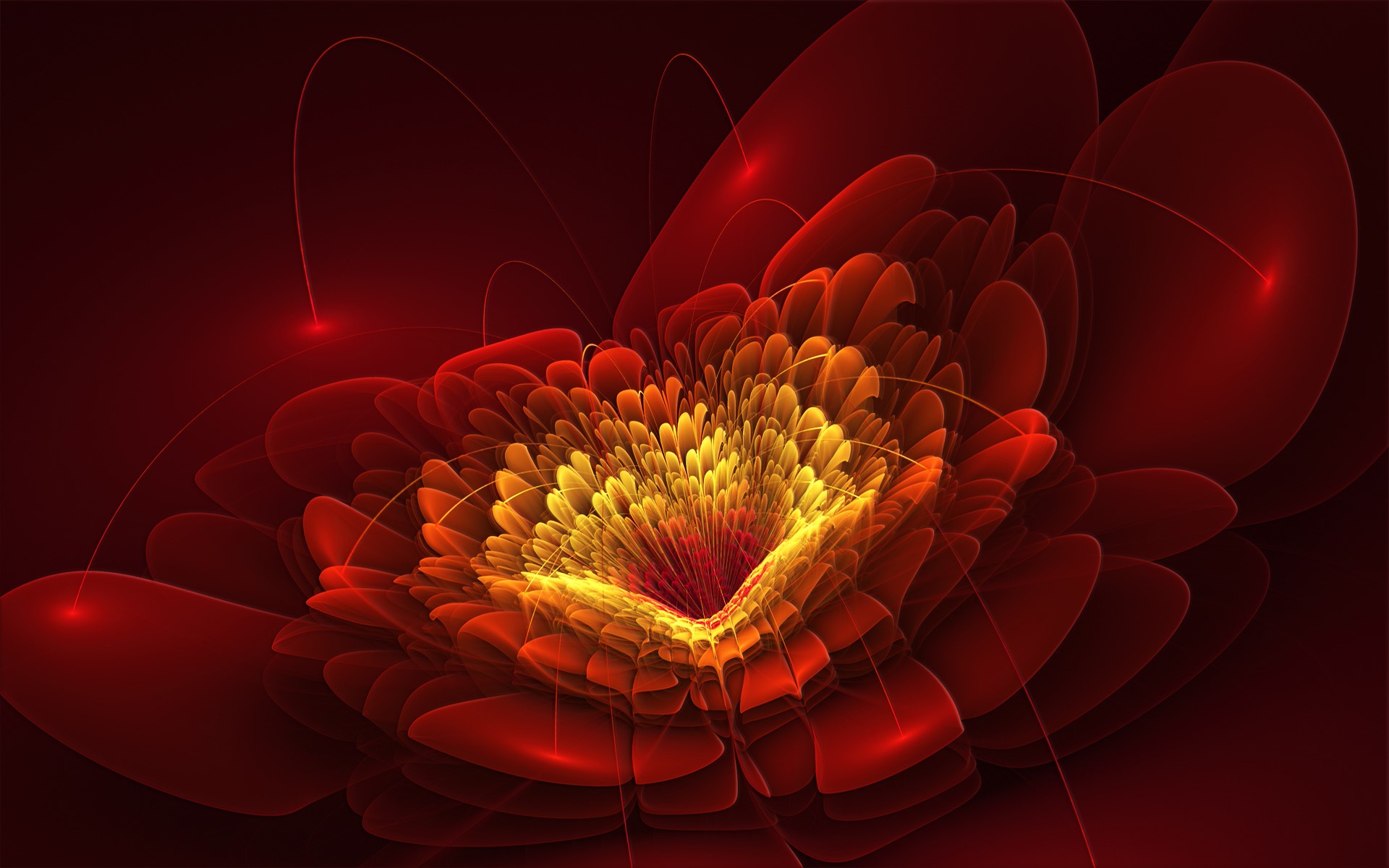 Abstract fractal flower with red and yellow petals HD Wallpaper