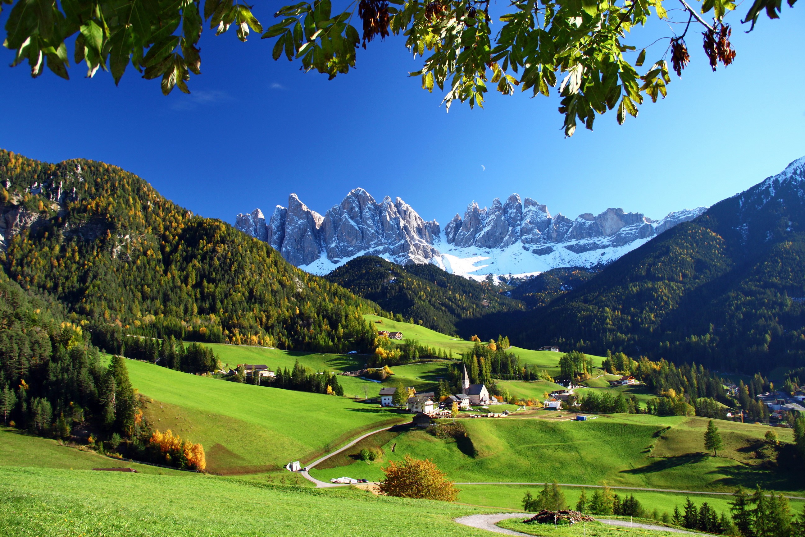 Funes Valley with Dolomites Mountains, Italy HD Wallpaper