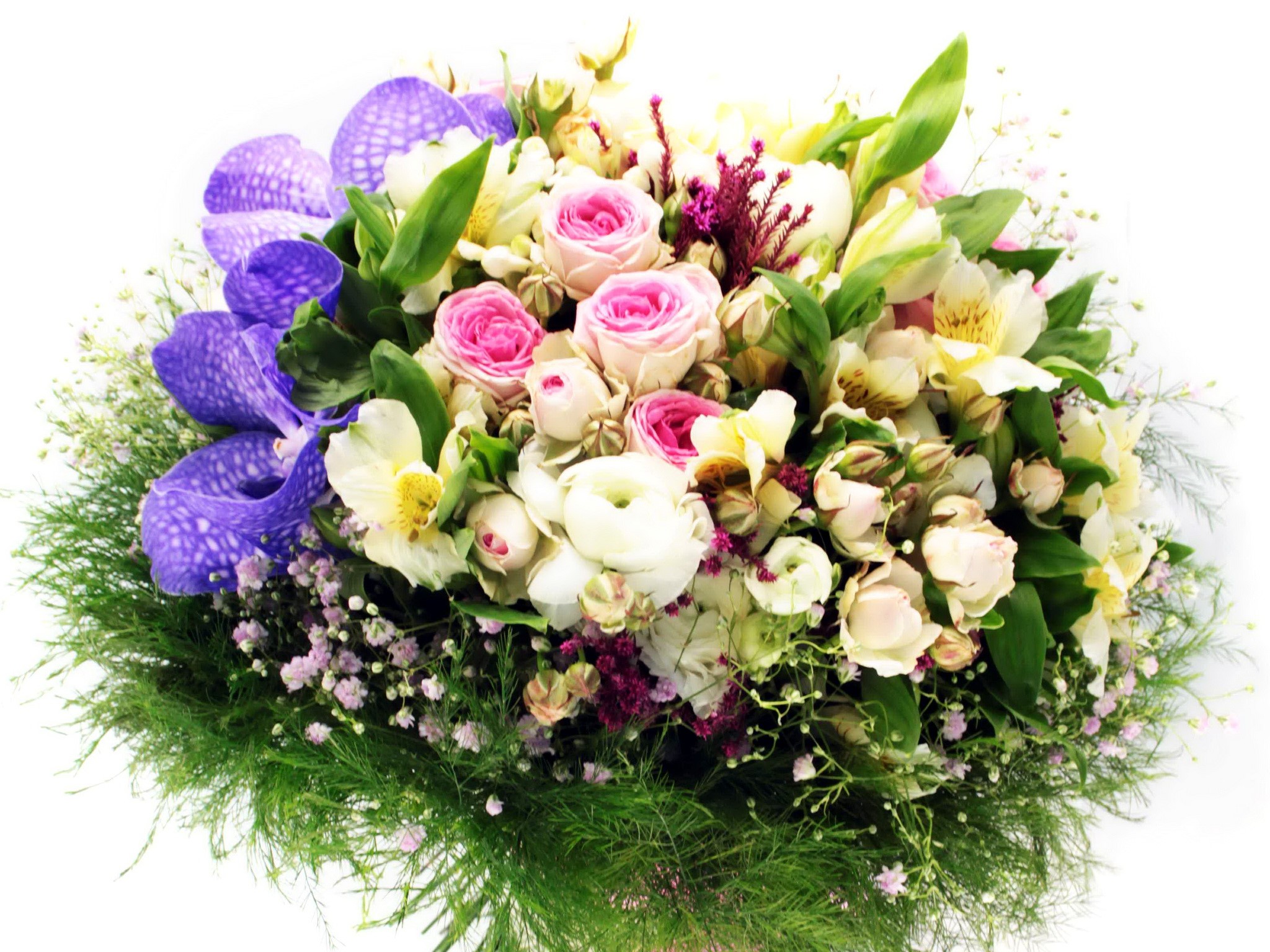 Bouquet of Roses and Orchids HD Wallpaper