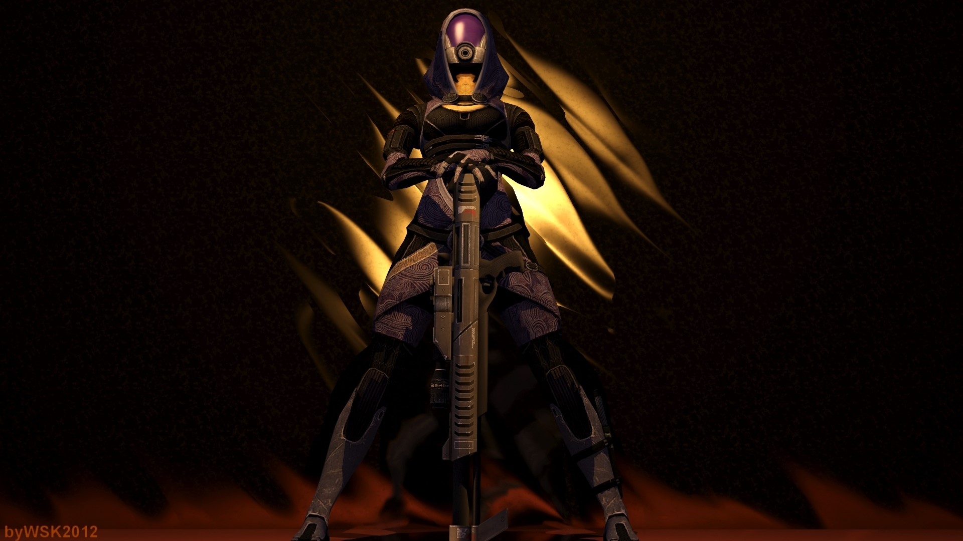 Tali Zorah from Mass Effect holding a rifle HD Wallpaper
