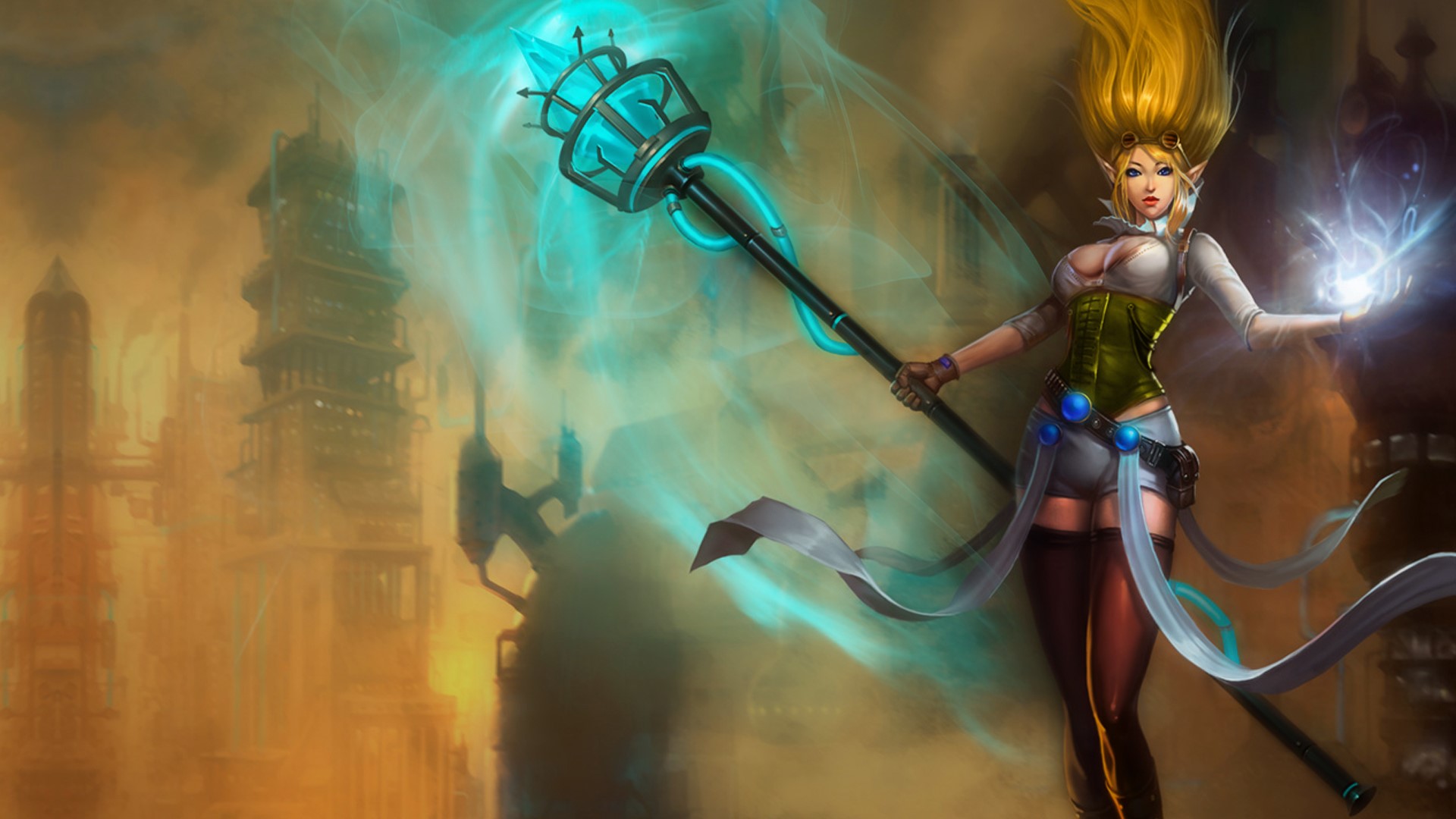 Janna from League of Legends with a magic staff HD Wallpaper