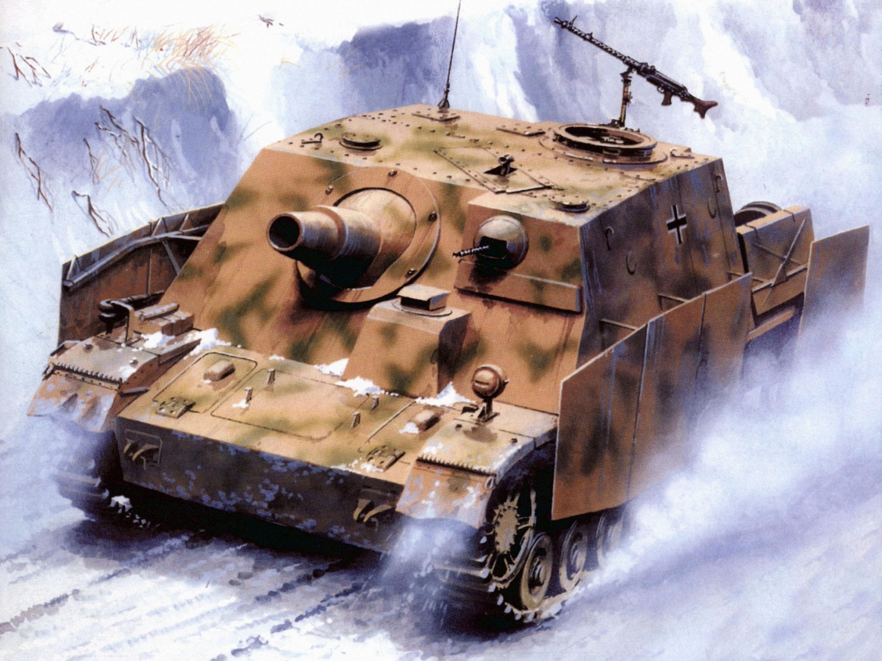 Sturmpanzer IV Brummbar in a snowy landscape HD Wallpaper