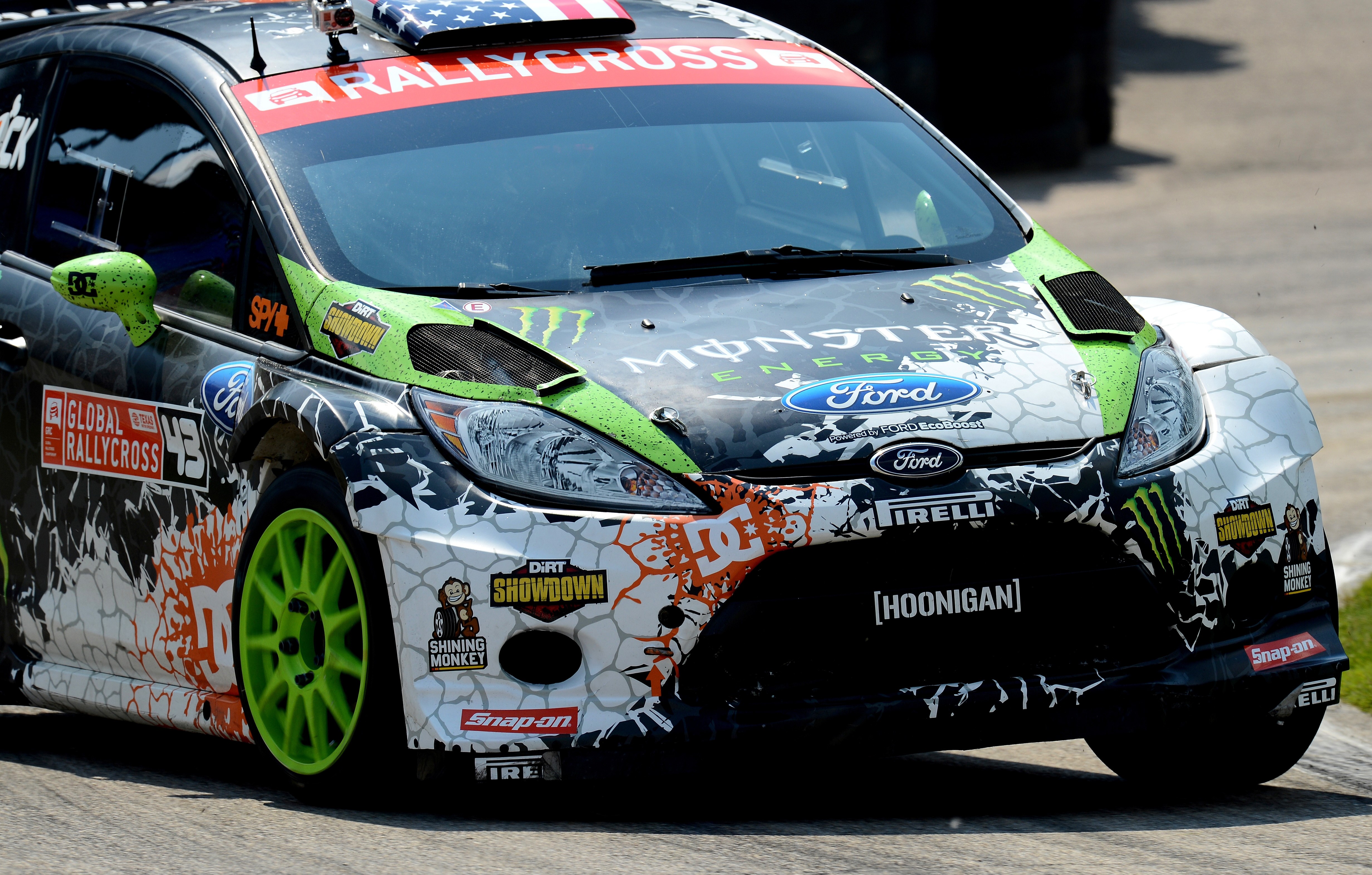 Ford Fiesta Rallycross car with Monster Energy livery HD Wallpaper