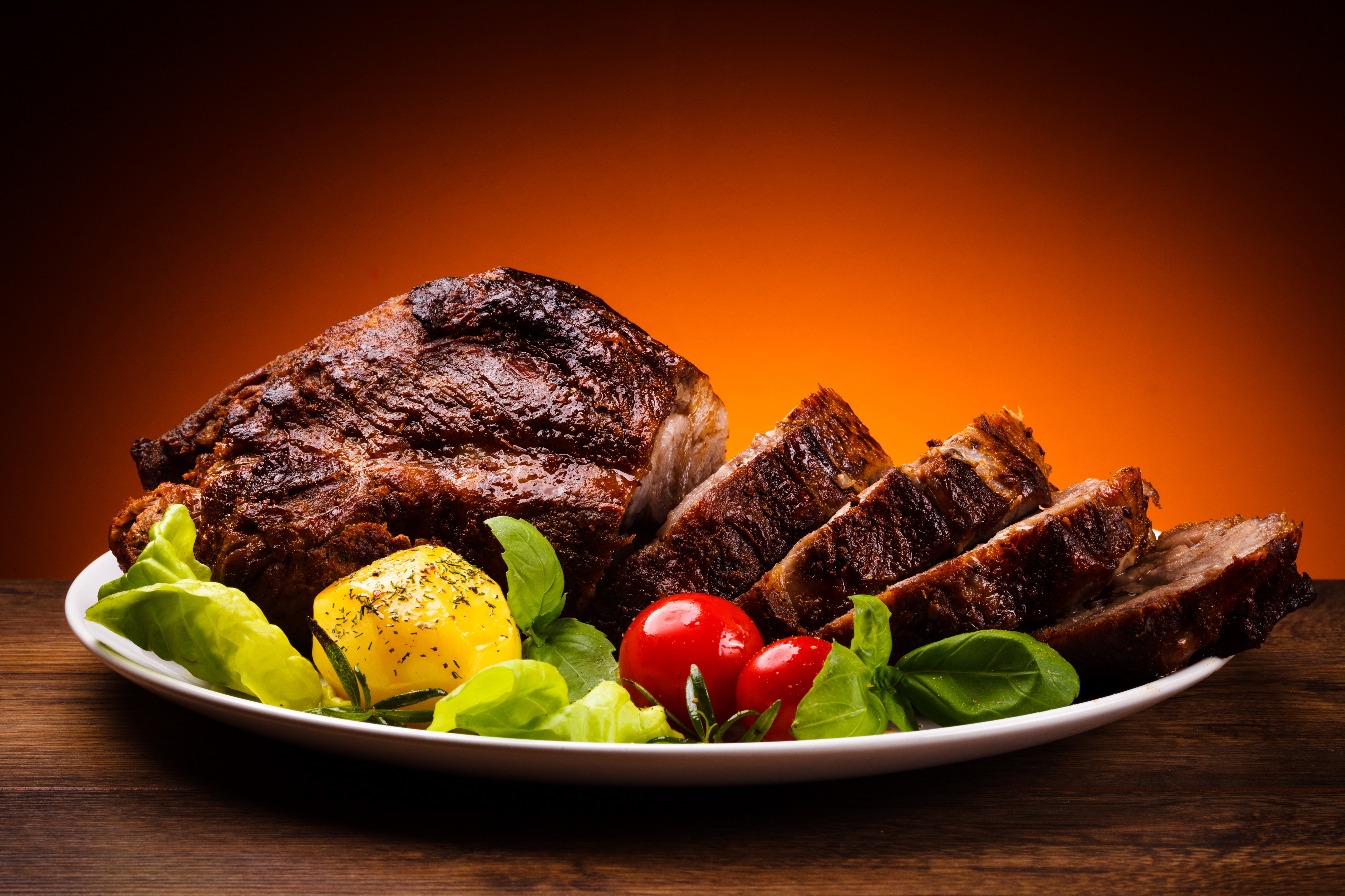 Roasted Meat with Potatoes and Tomatoes HD Wallpaper