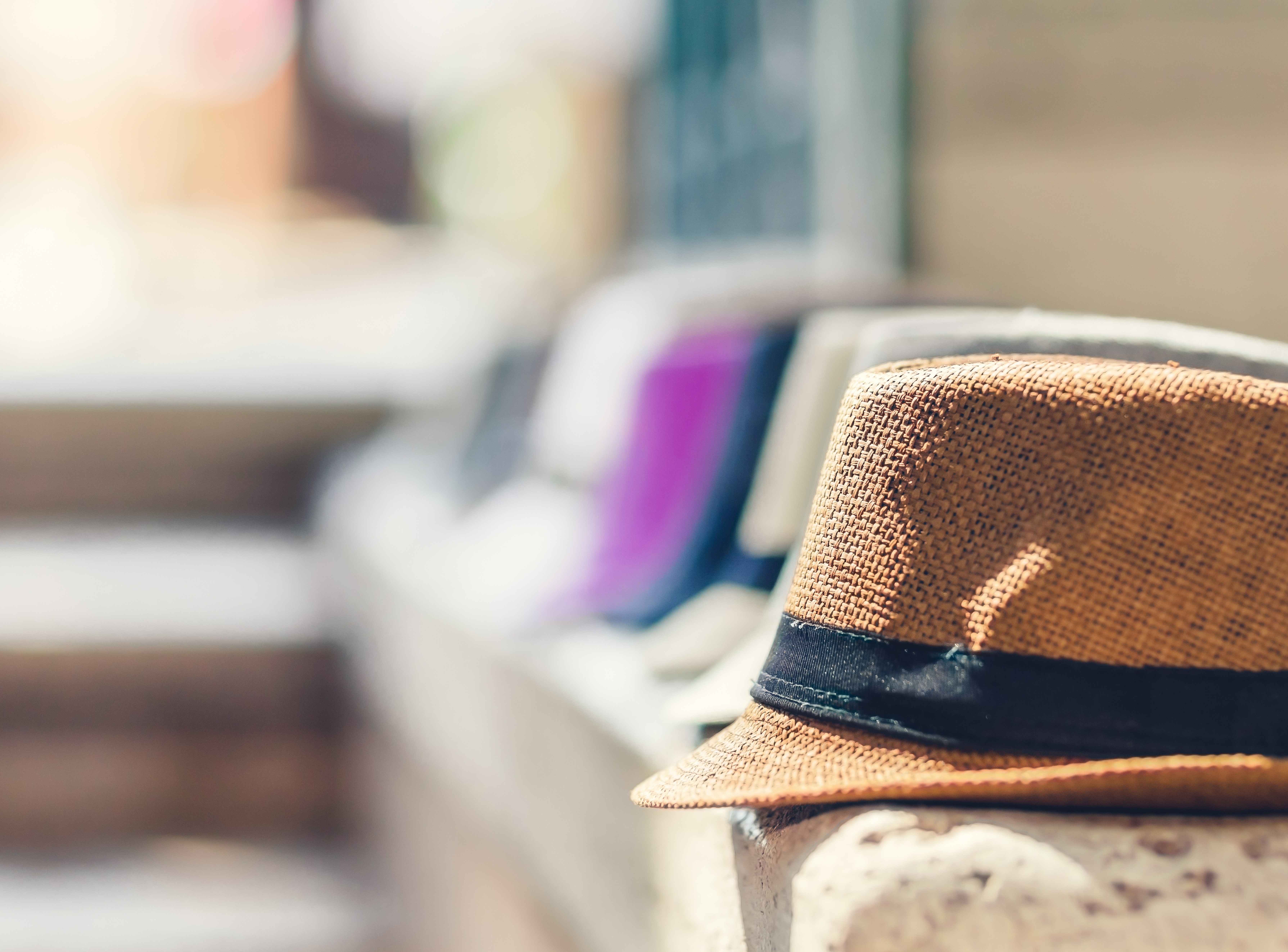 Straw fedora hat with black ribbon HD Wallpaper