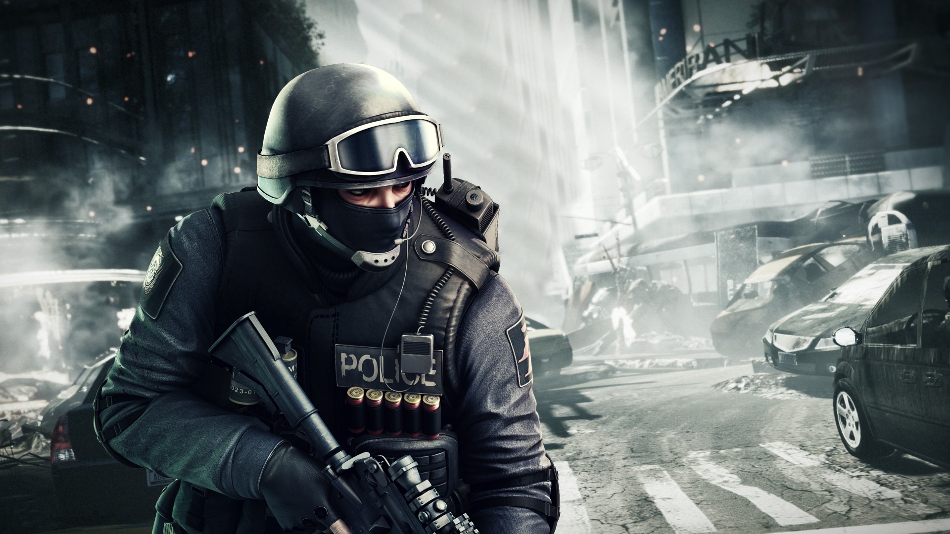 Police officer in tactical gear holding a rifle HD Wallpaper