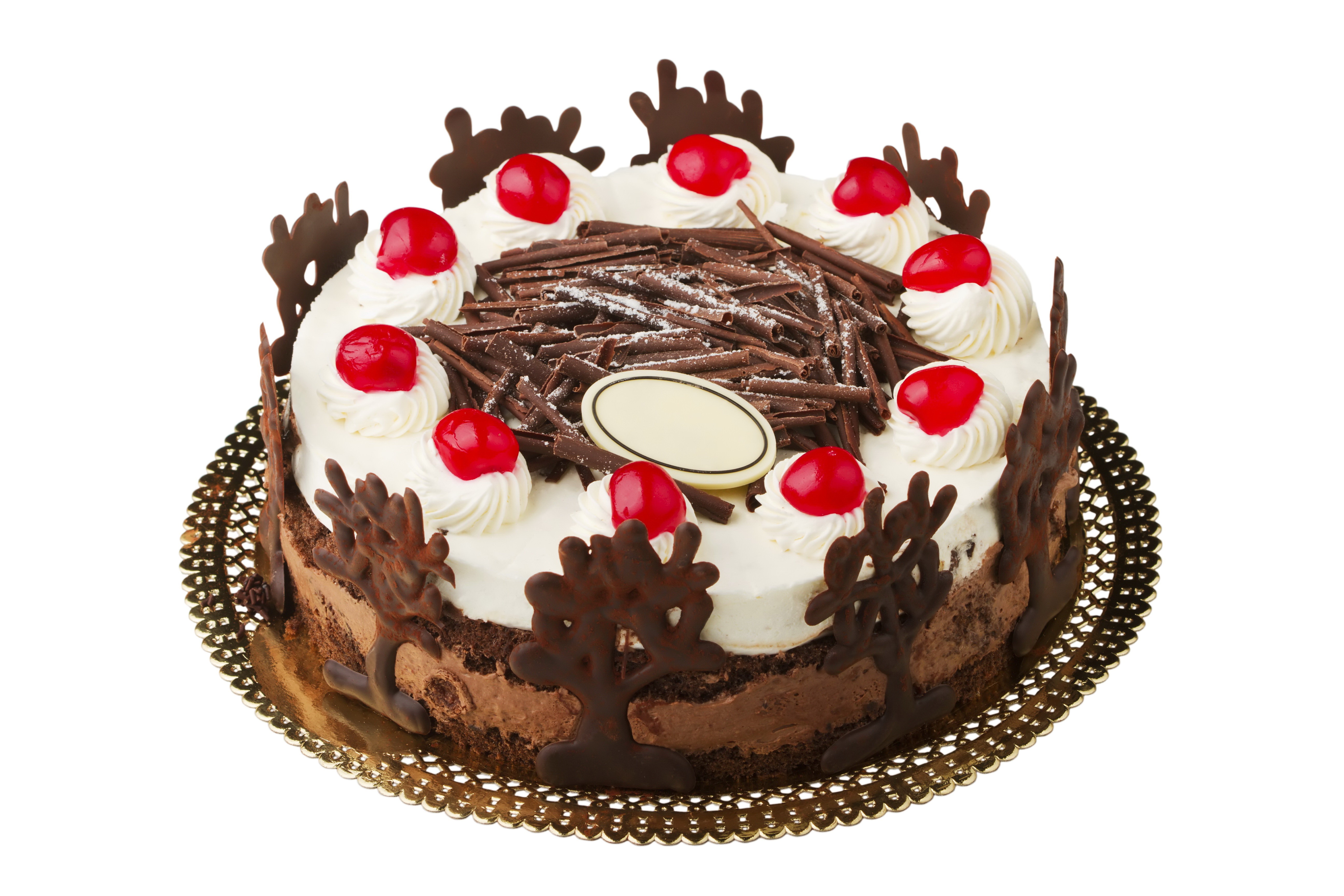Chocolate cake with whipped cream and cherries HD Wallpaper