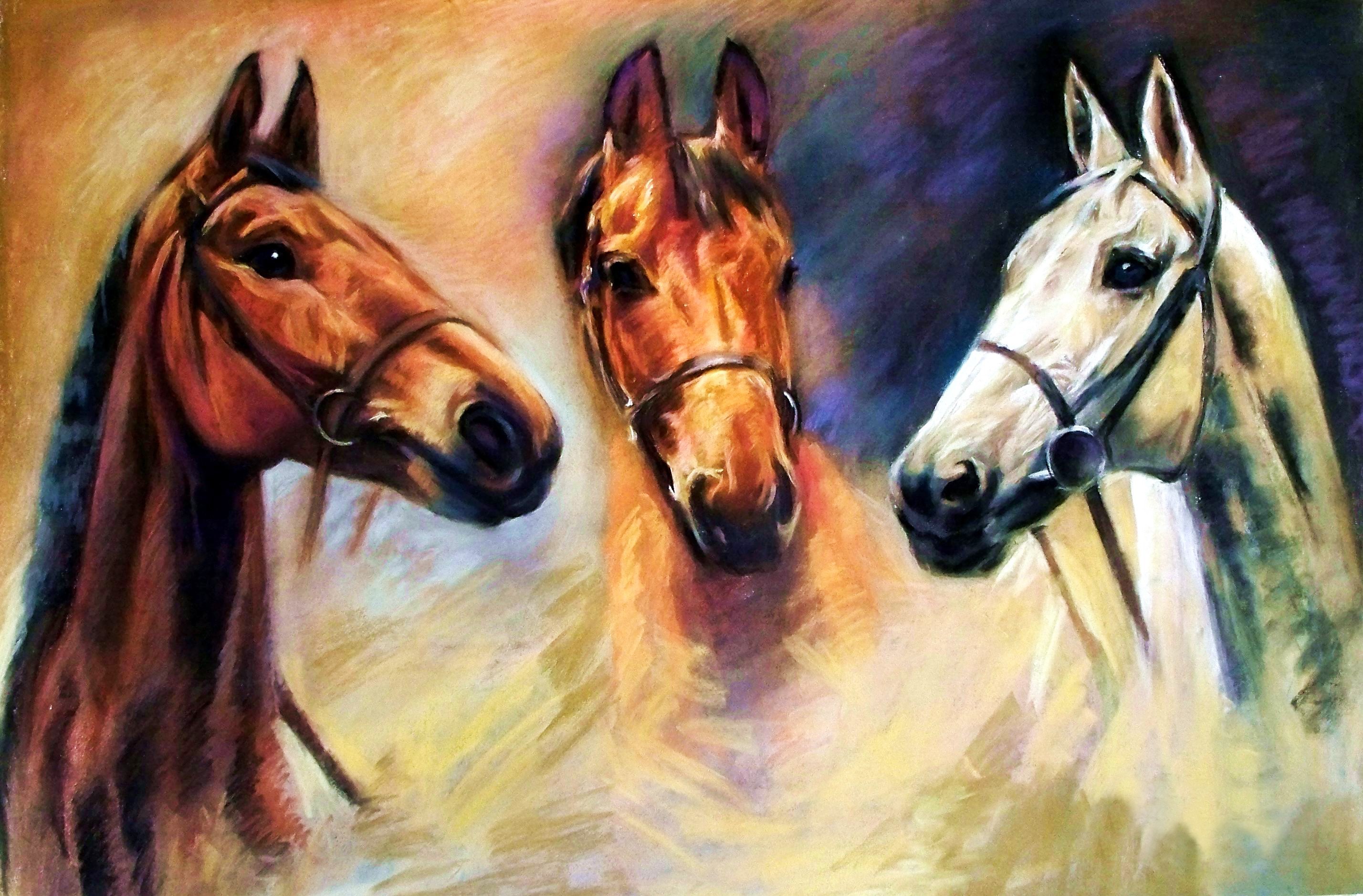 Three horses in a painting HD Wallpaper