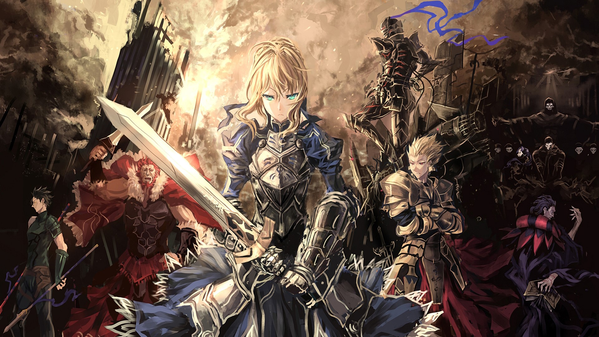 Warriors with Armor and Swords from Fate: Stay Night HD Wallpaper