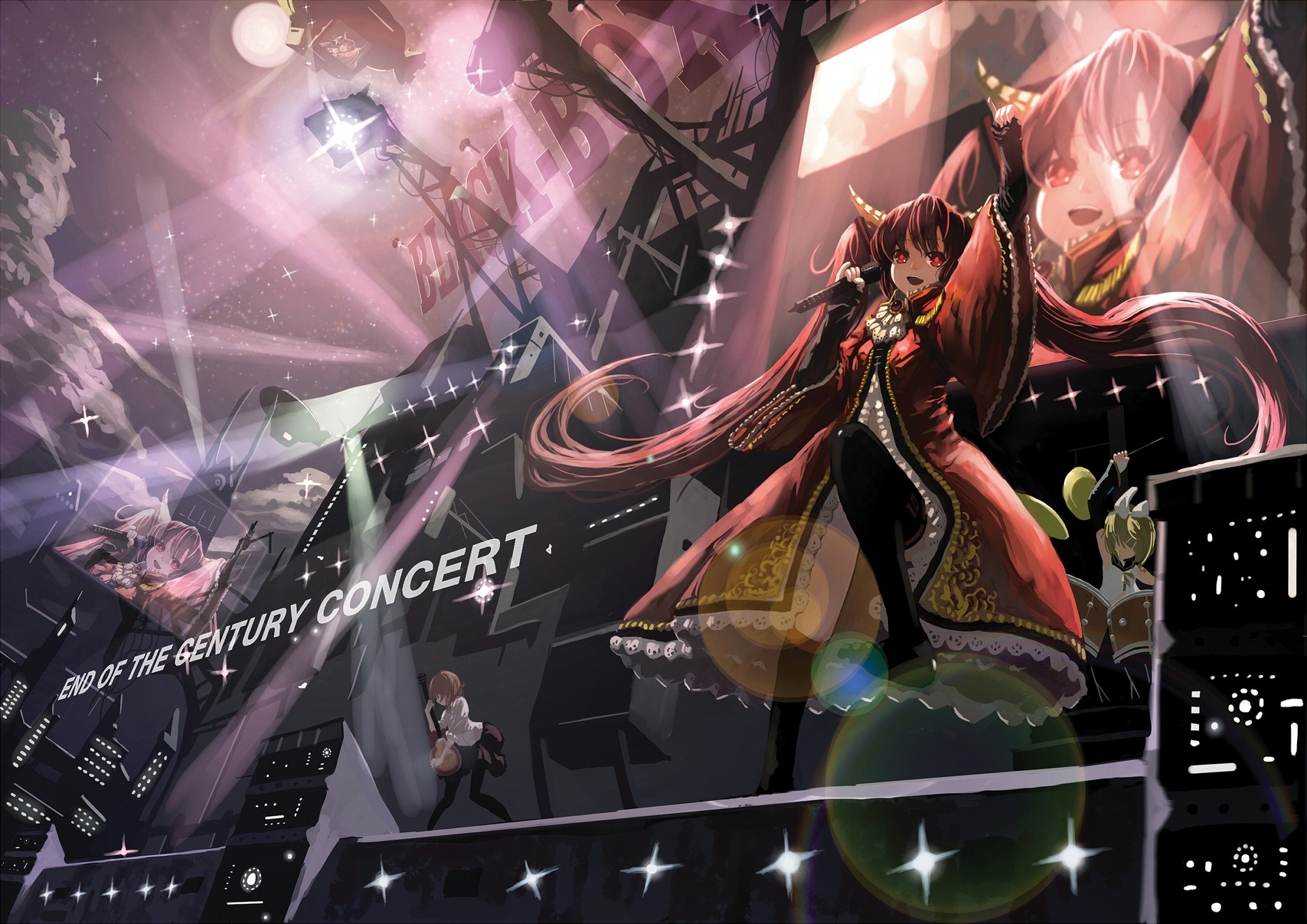 Anime girl in red dress performing at a concert HD Wallpaper