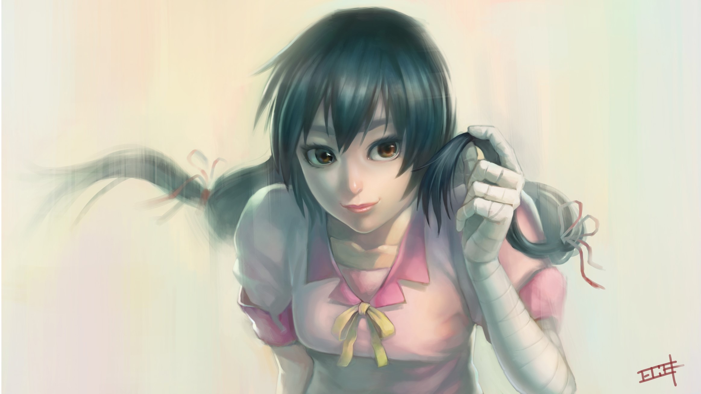 Brunette girl with bandages on arms HD Wallpaper