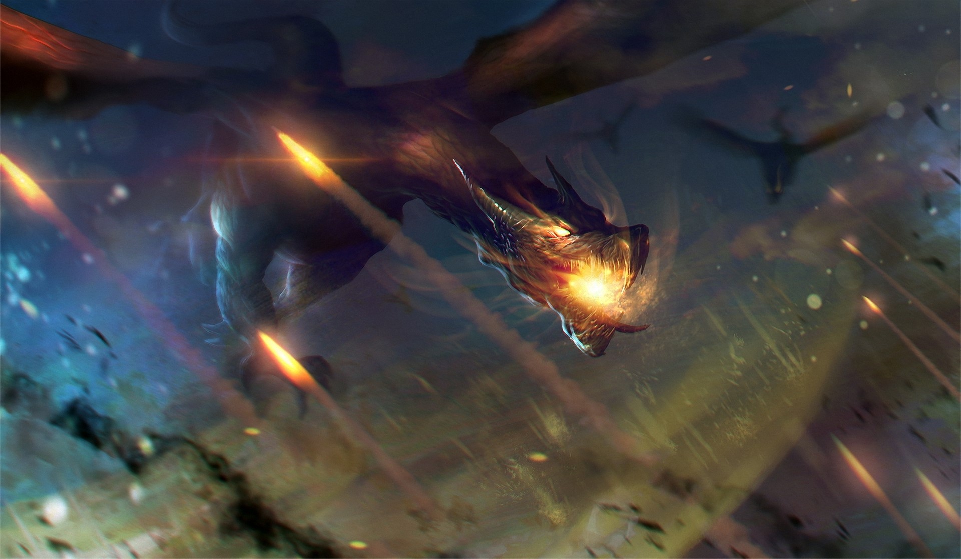 Dragons in flight during an attack HD Wallpaper