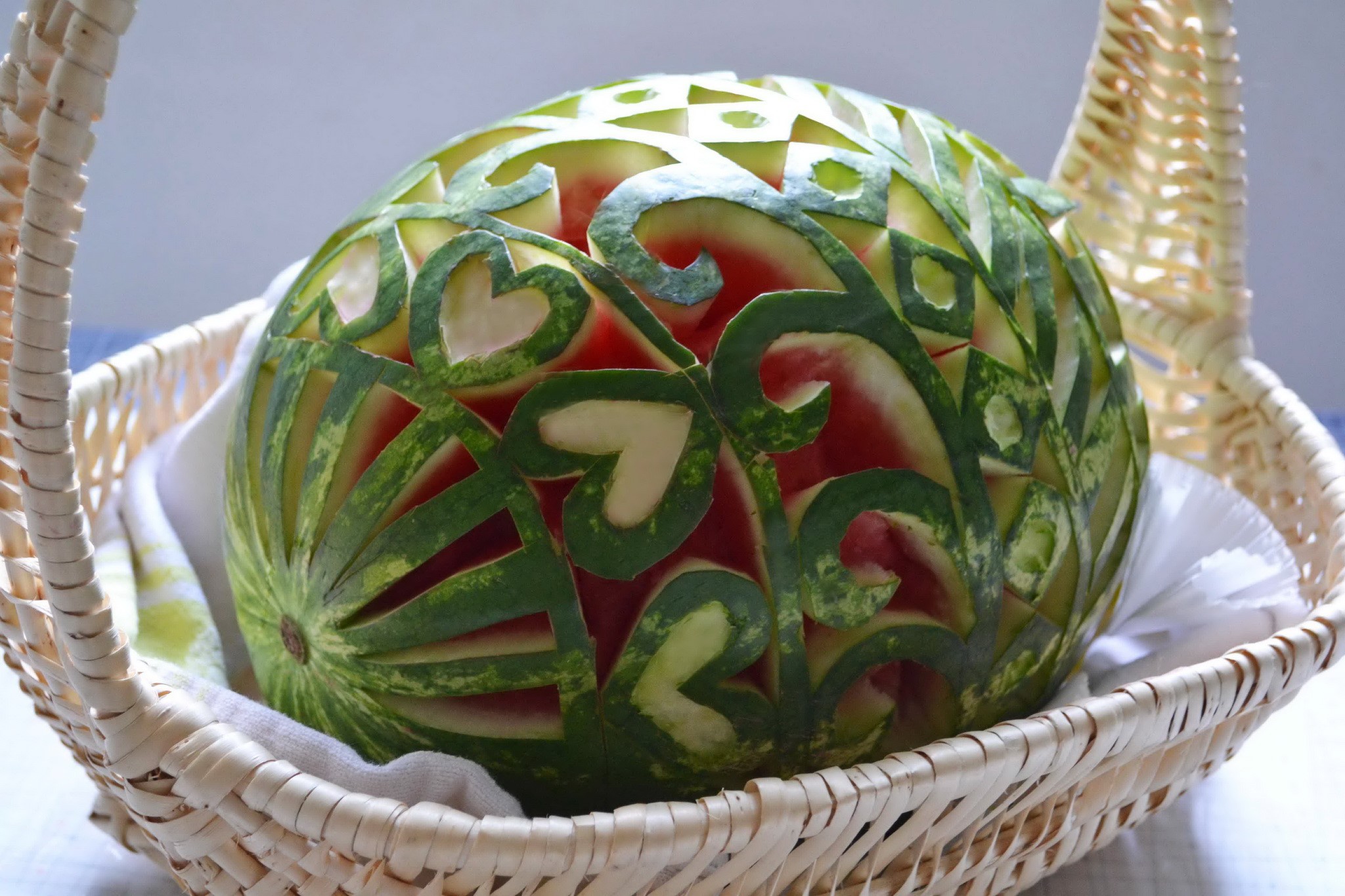 Carved Watermelon in Wicker Basket HD Wallpaper