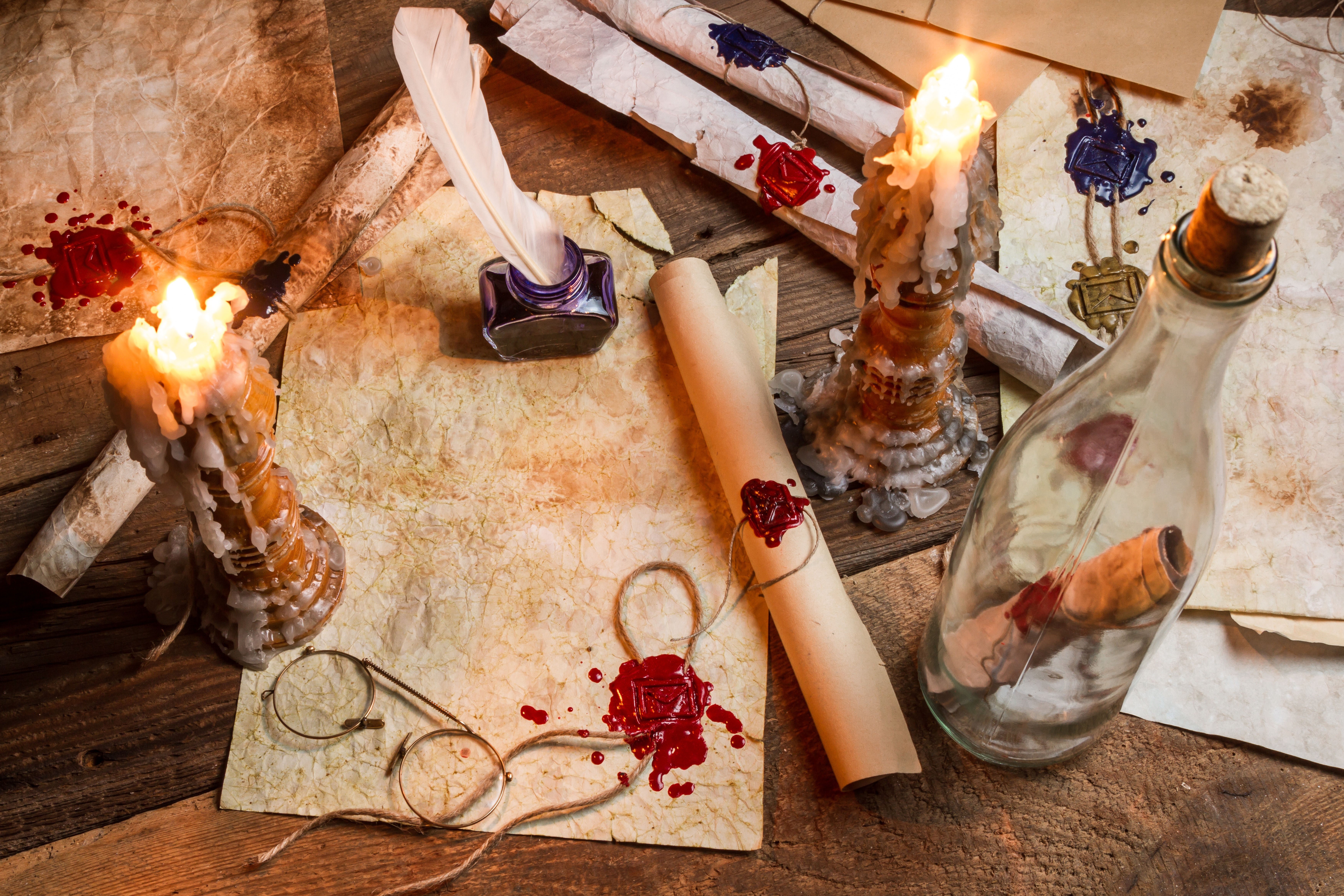 Candles, Feathers, and Message in a Bottle HD Wallpaper