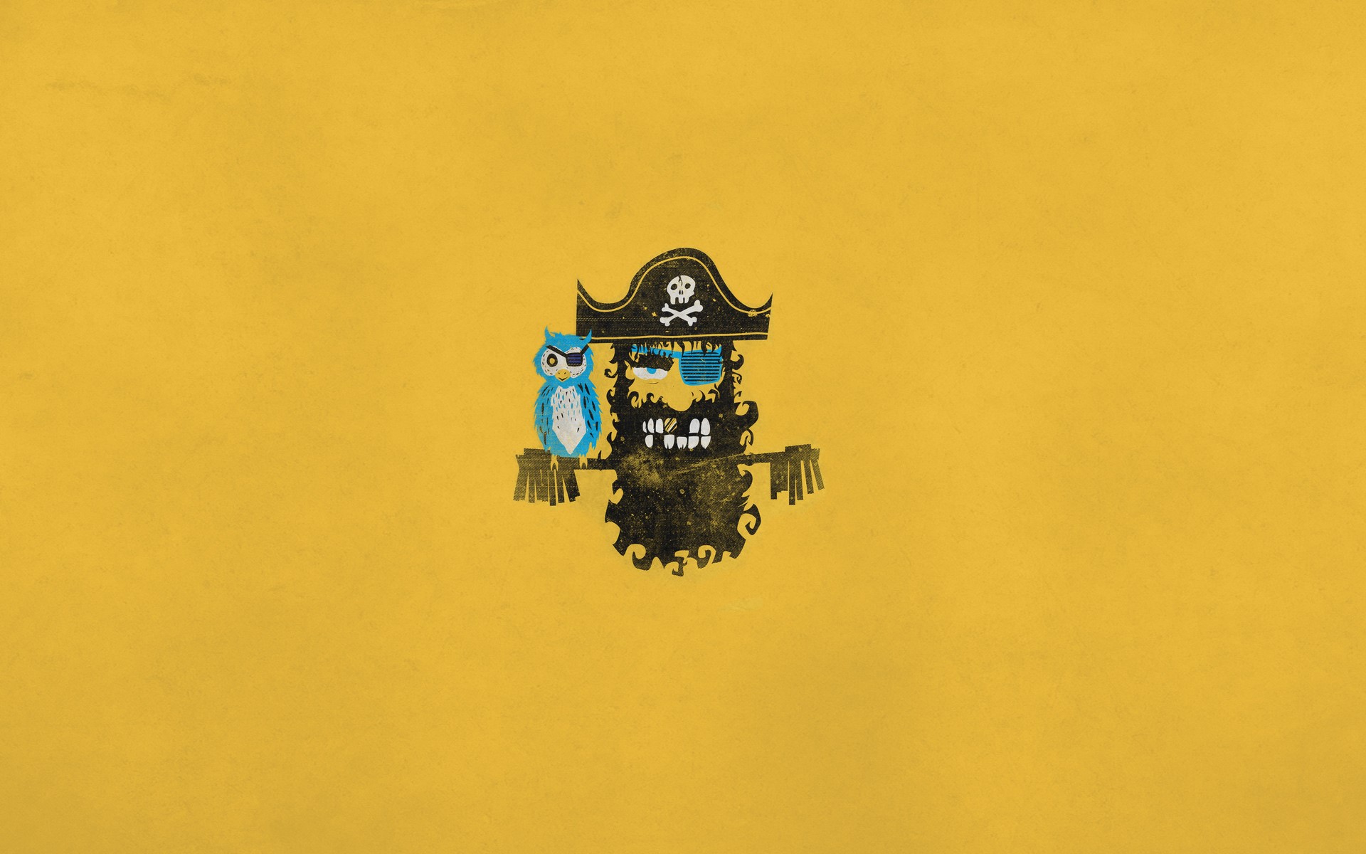 Pirate with an owl on a yellow background HD Wallpaper