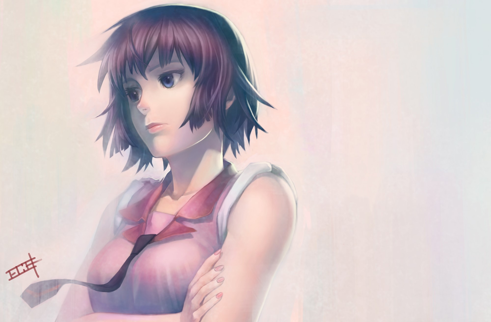 Girl with short brown hair and a tie HD Wallpaper
