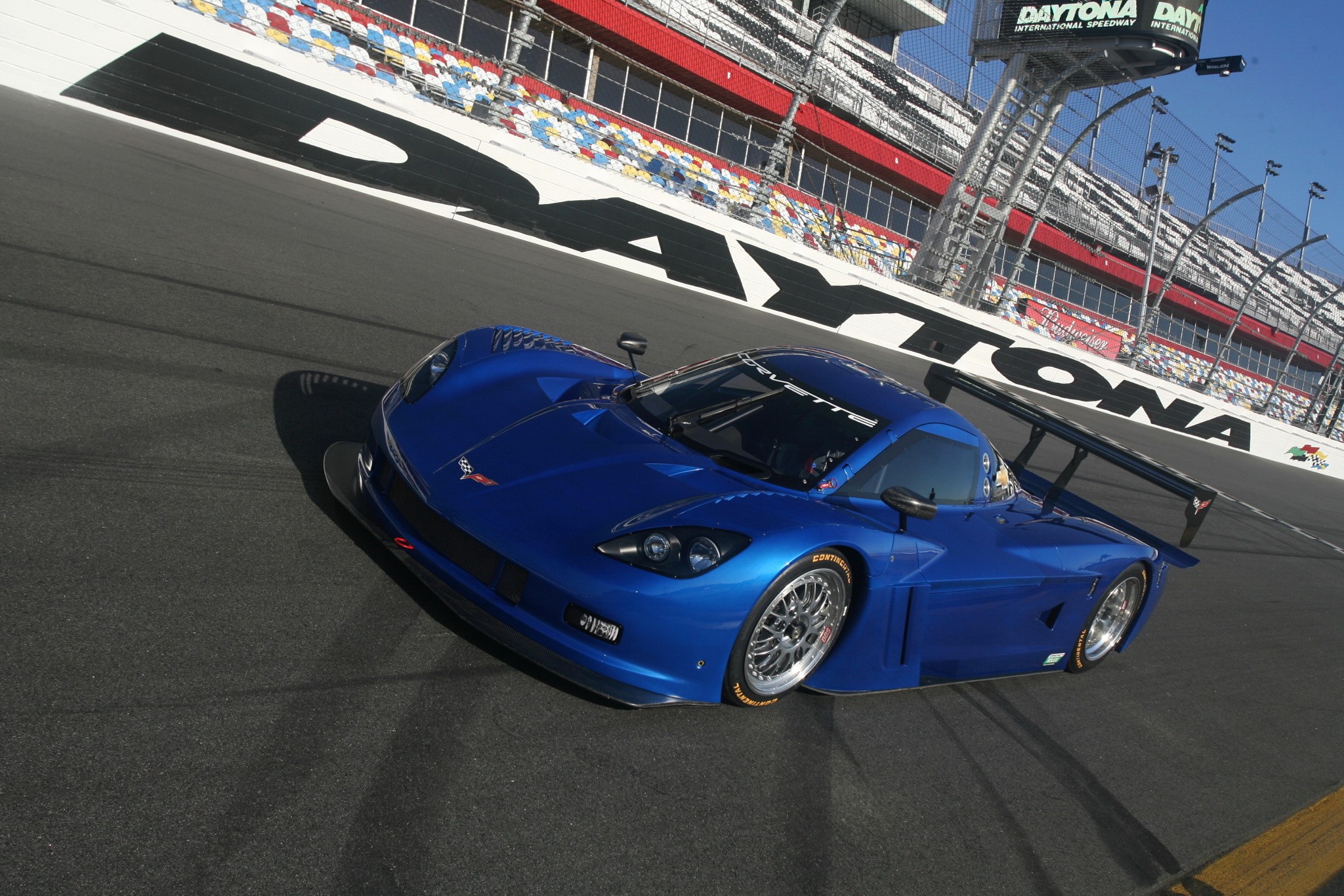 Blue Corvette Race Car at Daytona International Speedway HD Wallpaper