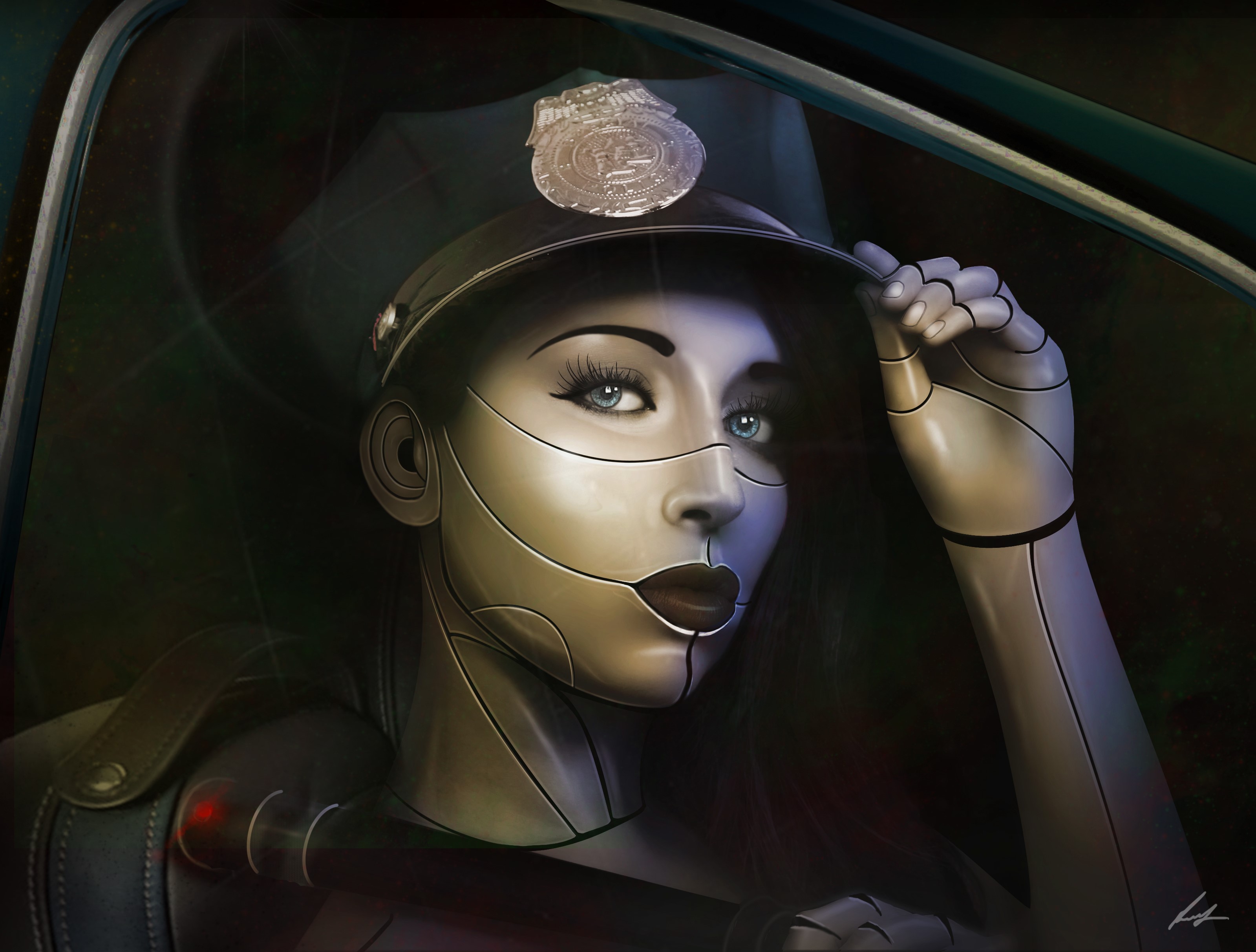 Robot police officer in a hat HD Wallpaper