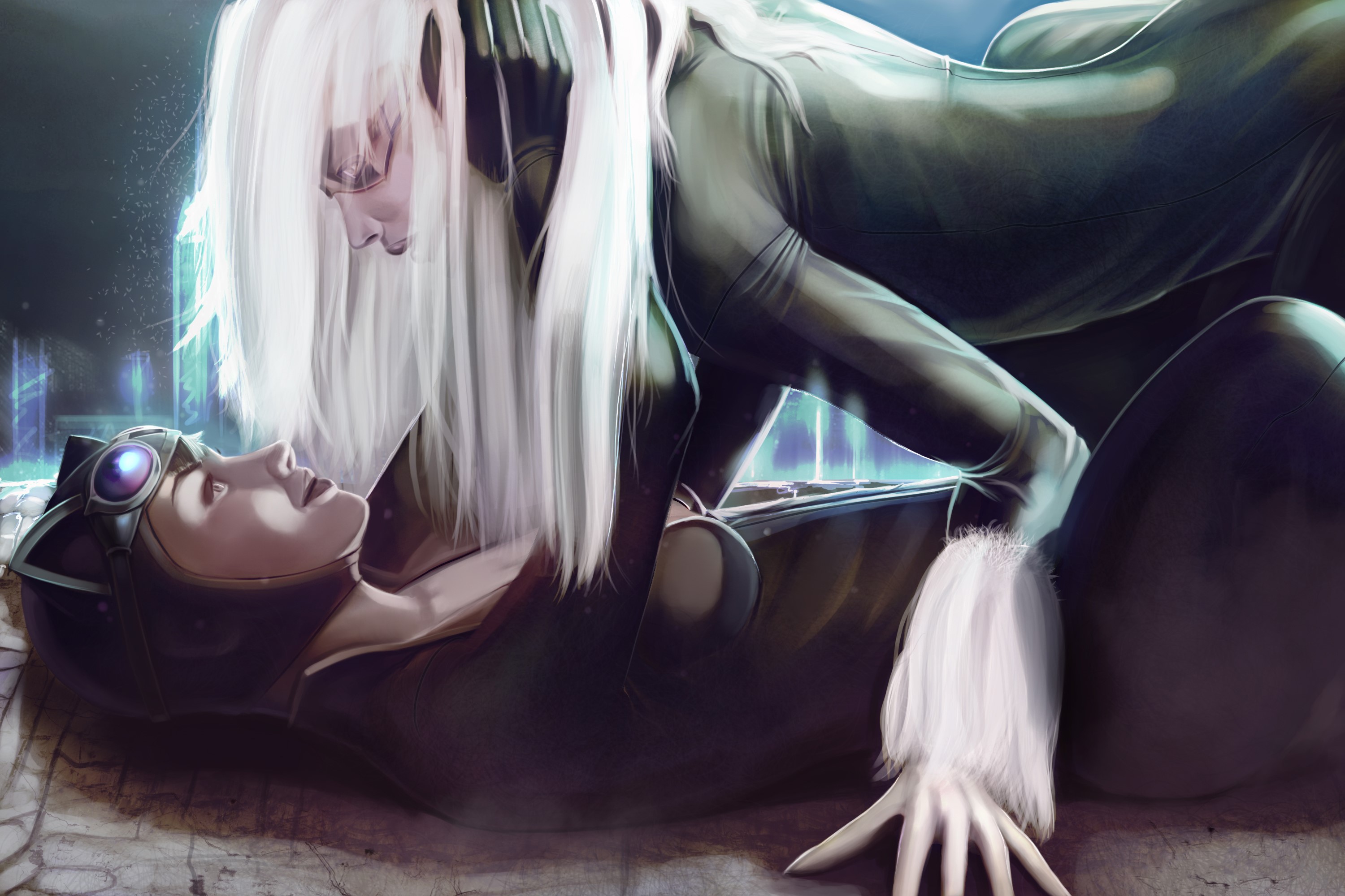 Catwoman and Black Cat in a dark setting HD Wallpaper