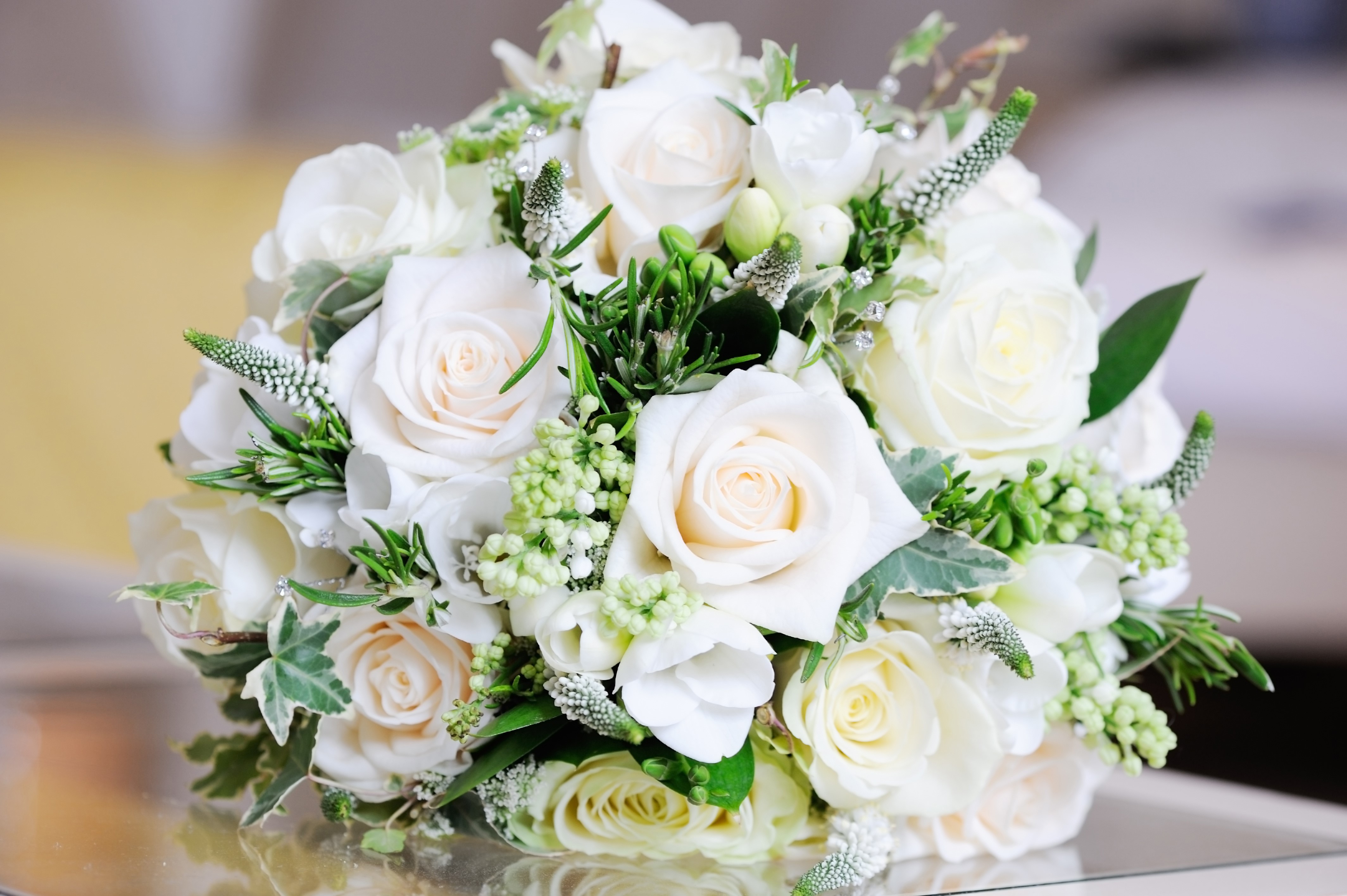 White Roses and Greenery Bridal Bouquet HD Wallpaper