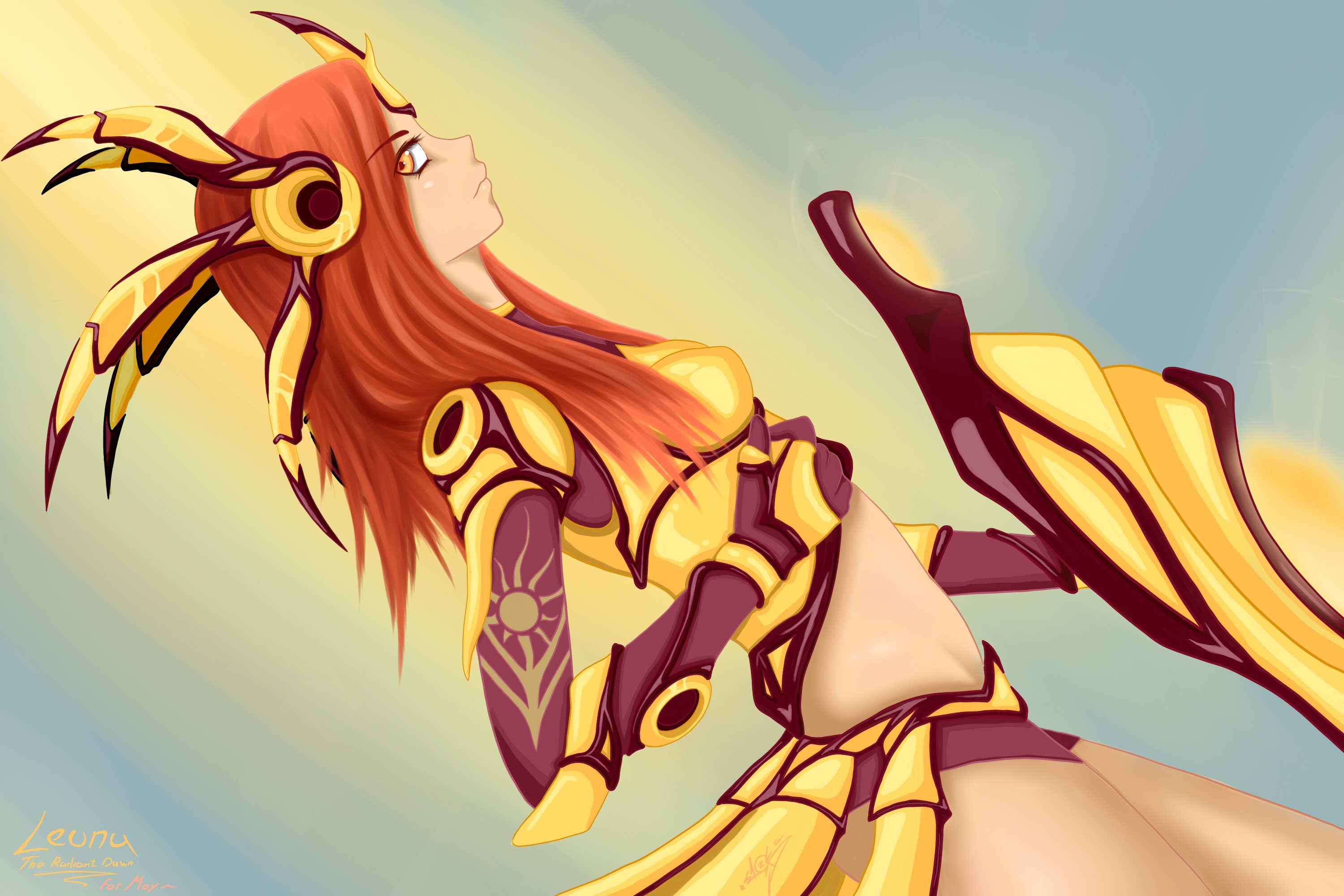 Leona from League of Legends in golden armor HD Wallpaper