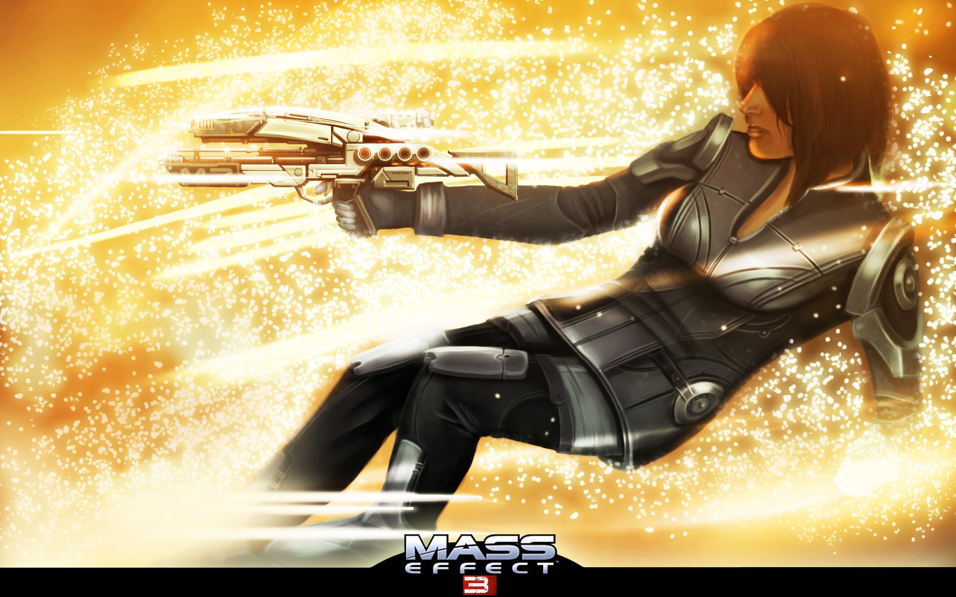 Female Shepard from Mass Effect 3 firing a weapon HD Wallpaper