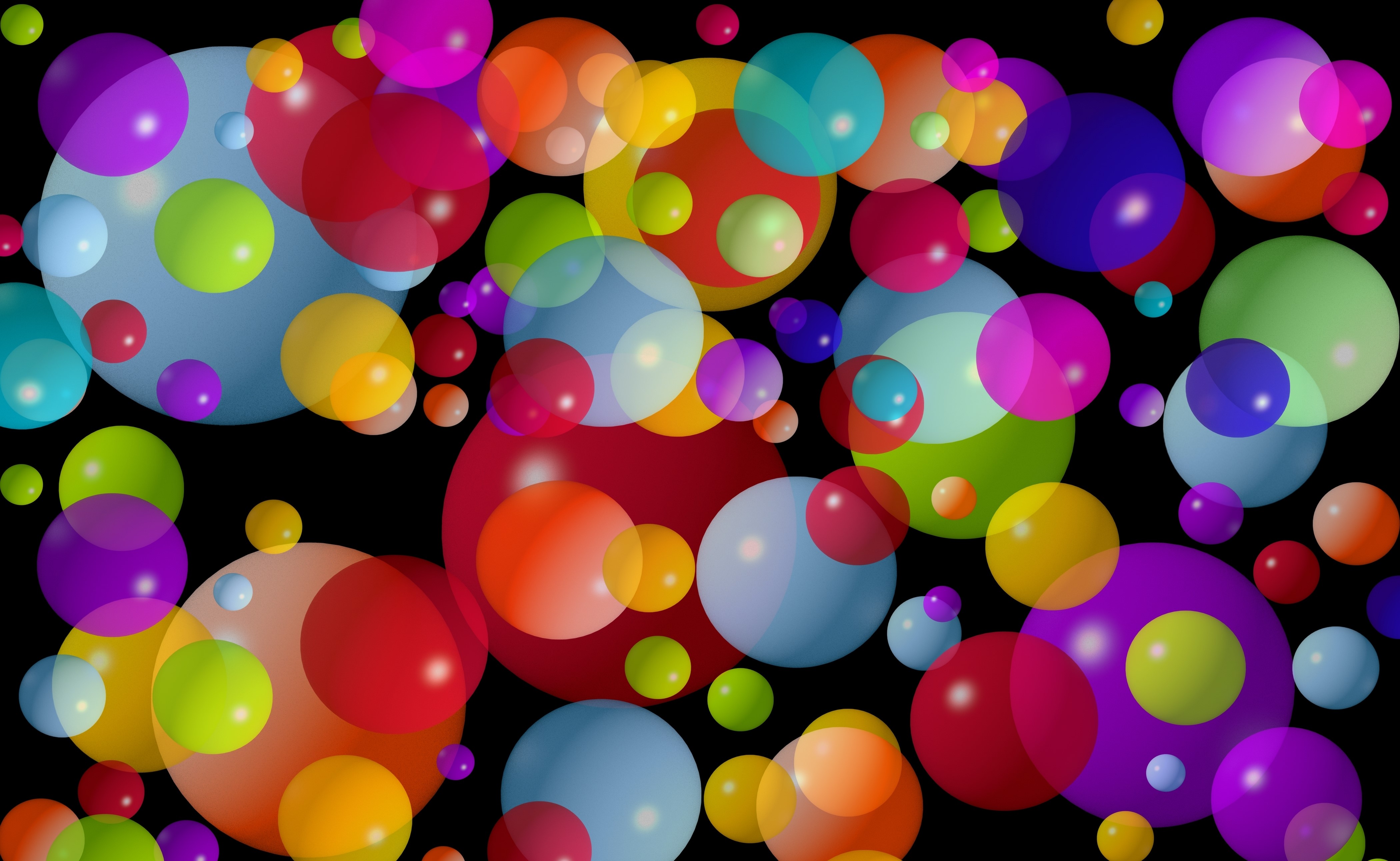 Many colorful balls on black background HD Wallpaper
