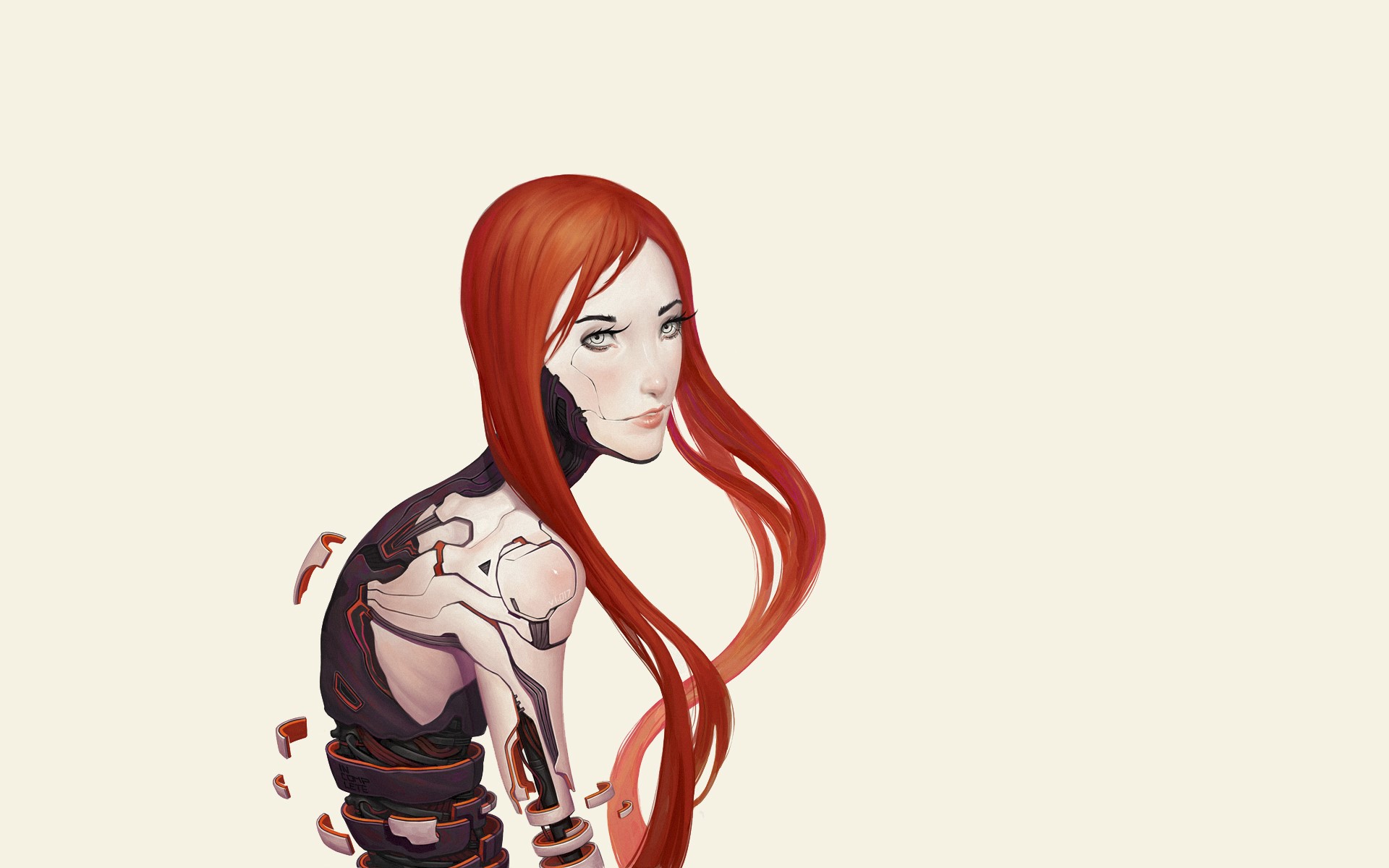 Redhead cyborg girl with mechanical body HD Wallpaper
