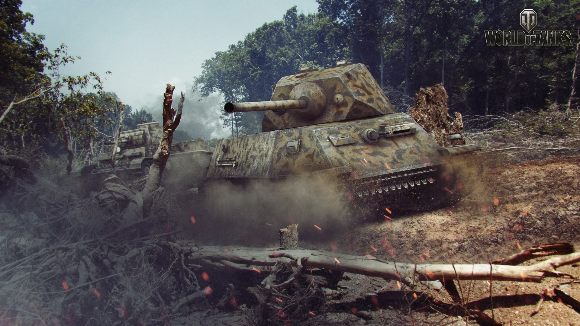 T-25 tank from World of Tanks in a forest HD Wallpaper