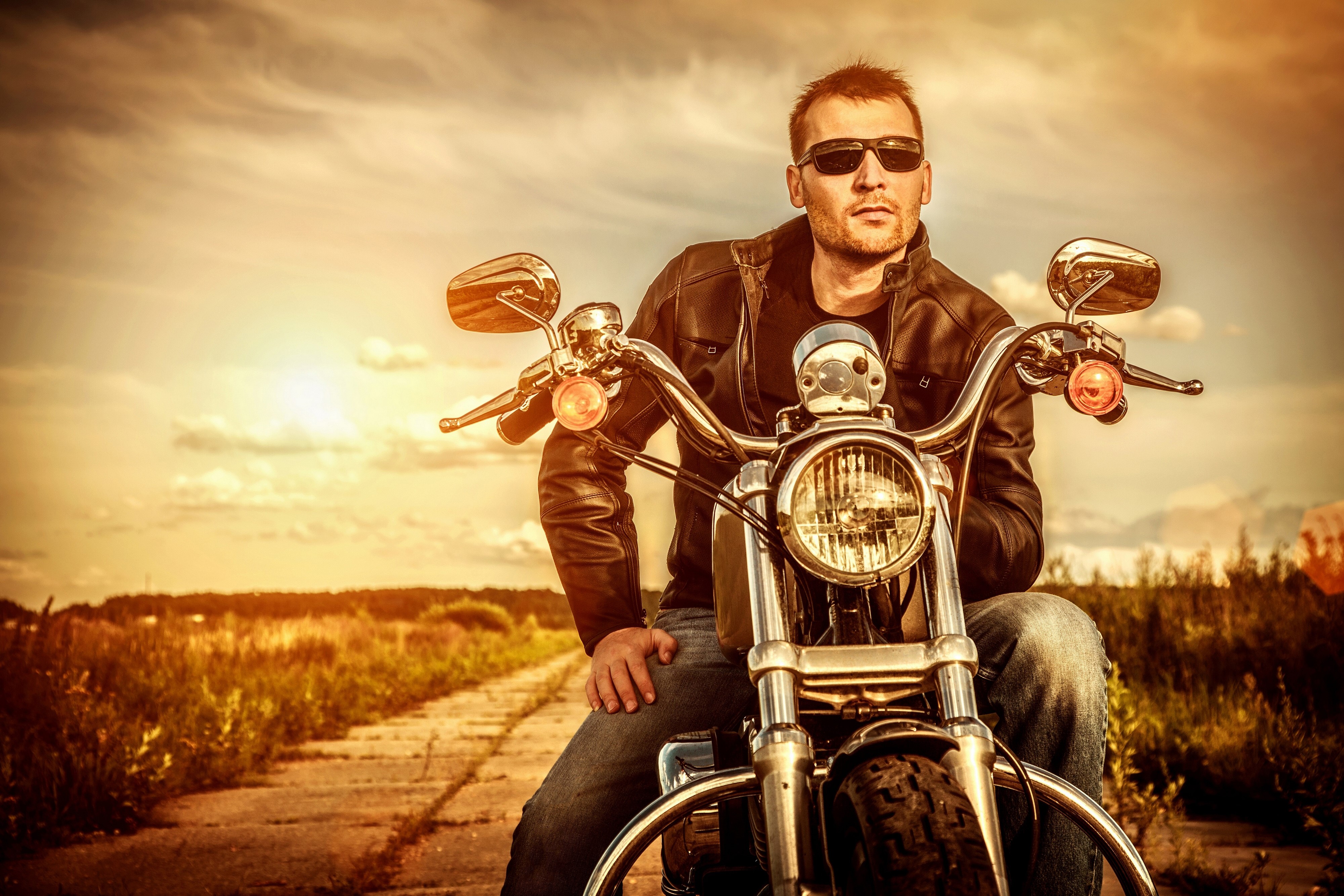 Man in Leather Jacket on Motorcycle HD Wallpaper