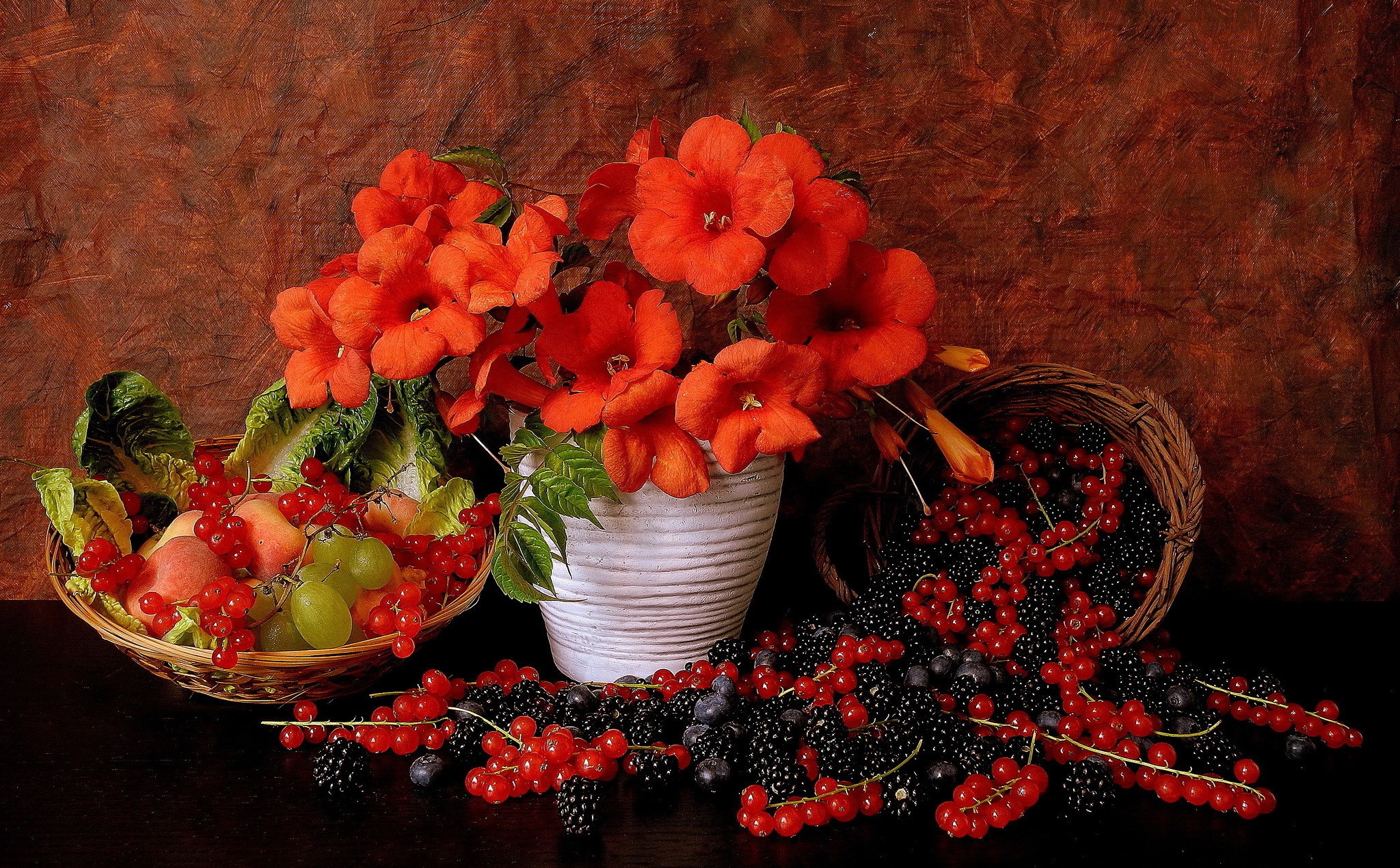 Still life with fruit and flowers HD Wallpaper