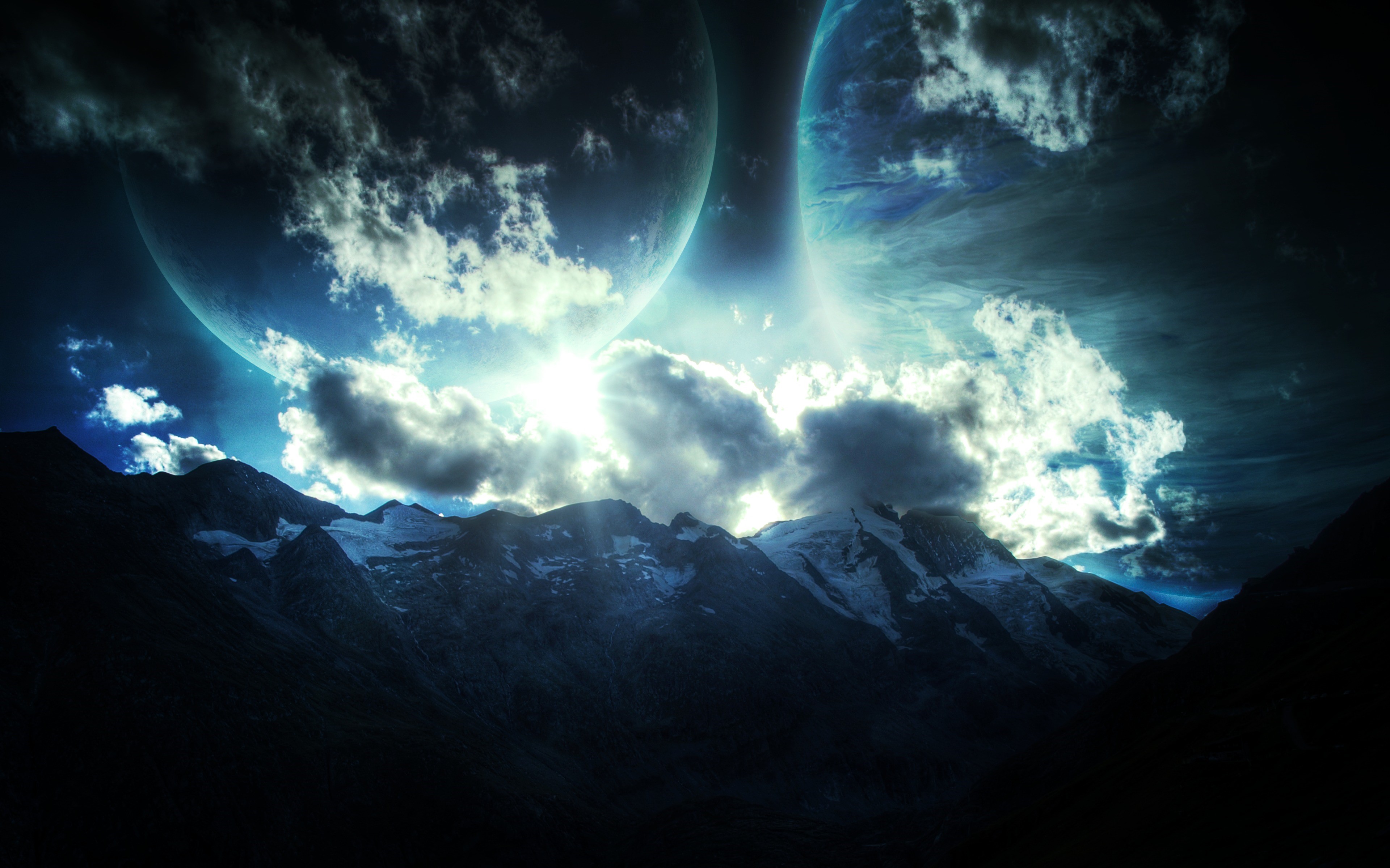 4K Planets Over Snowy Mountains and Clouds HD Wallpaper