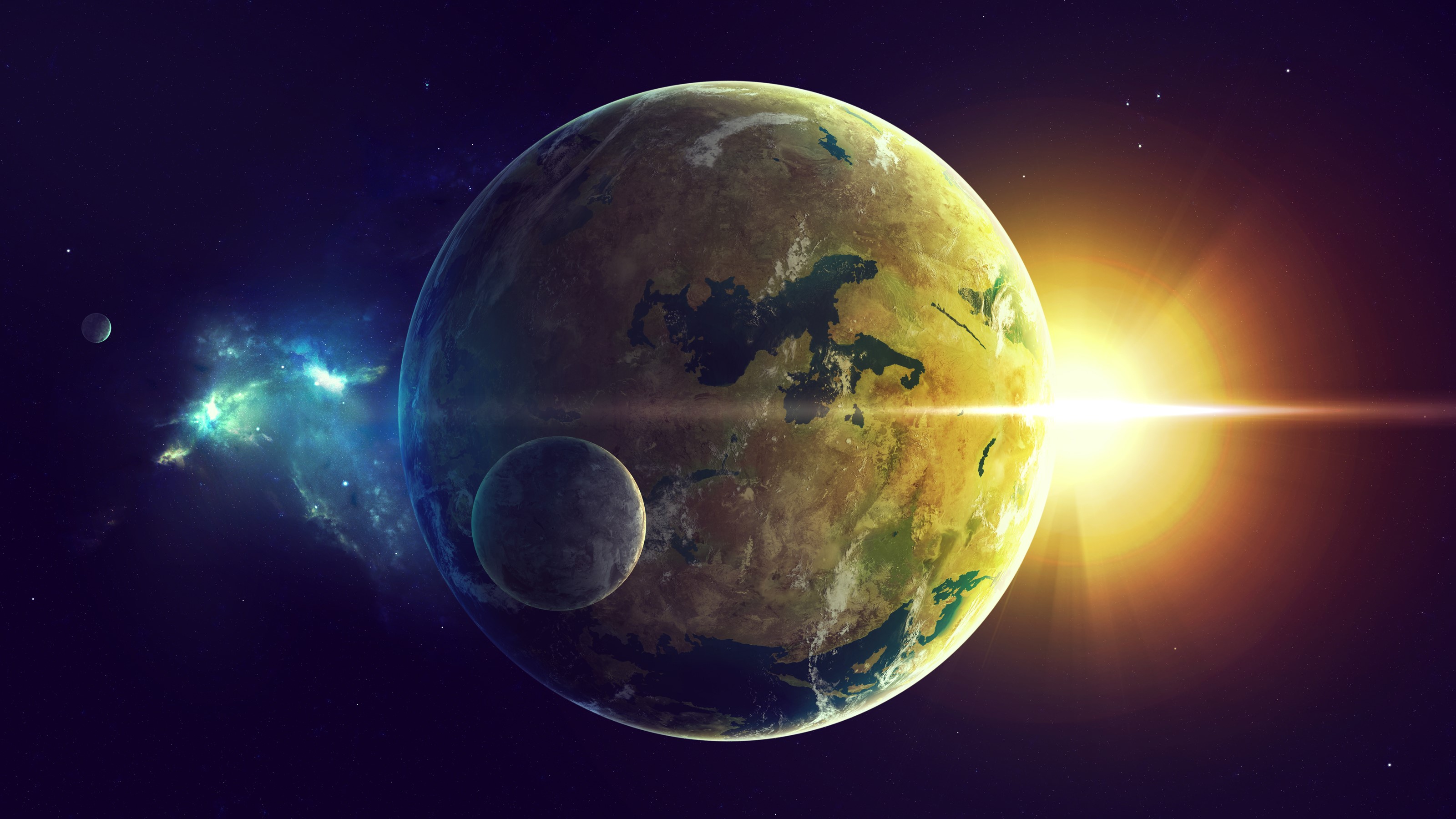 Planets and stars in deep space with nebula HD Wallpaper