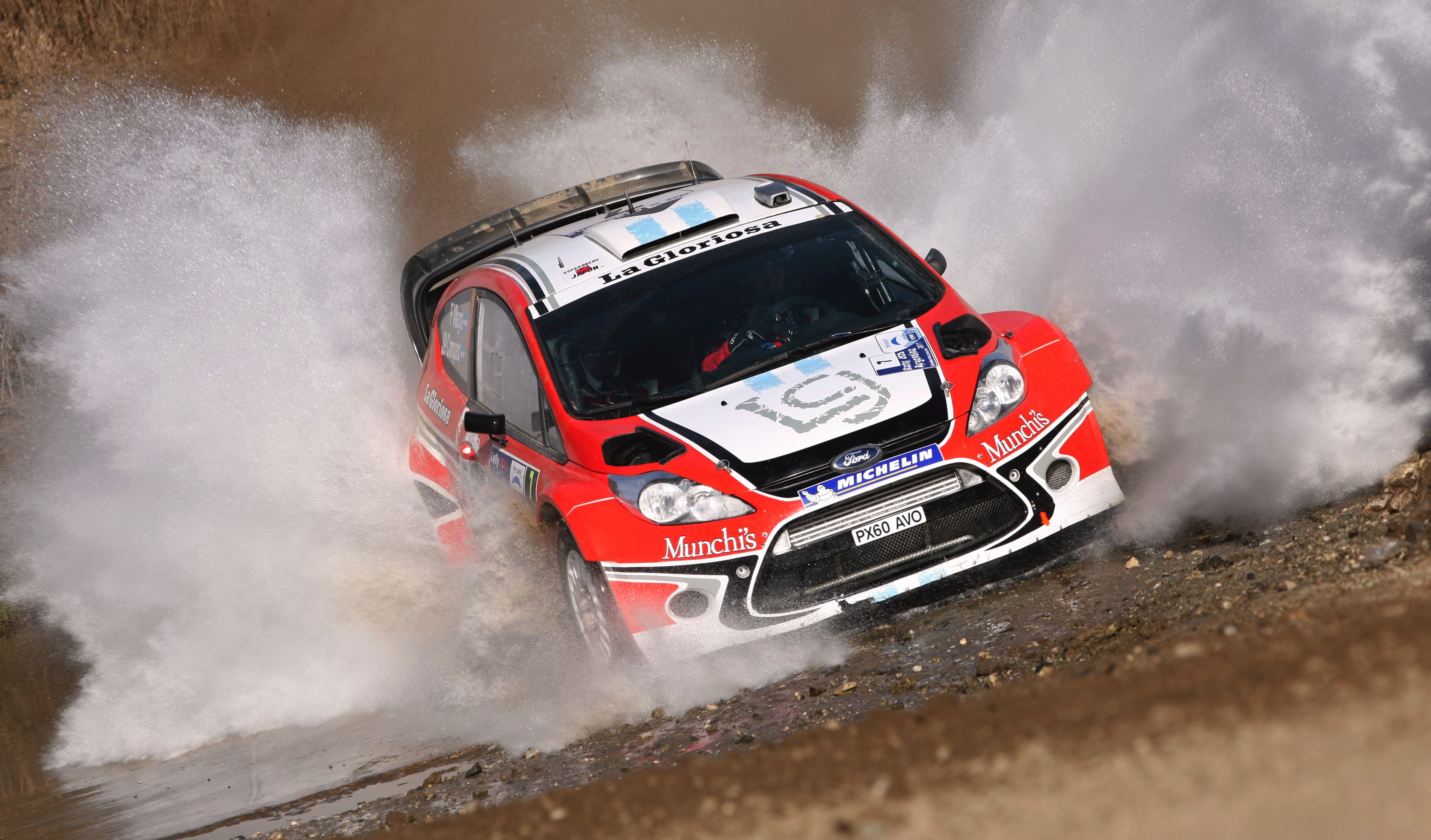 Ford Fiesta rally car driving through water HD Wallpaper