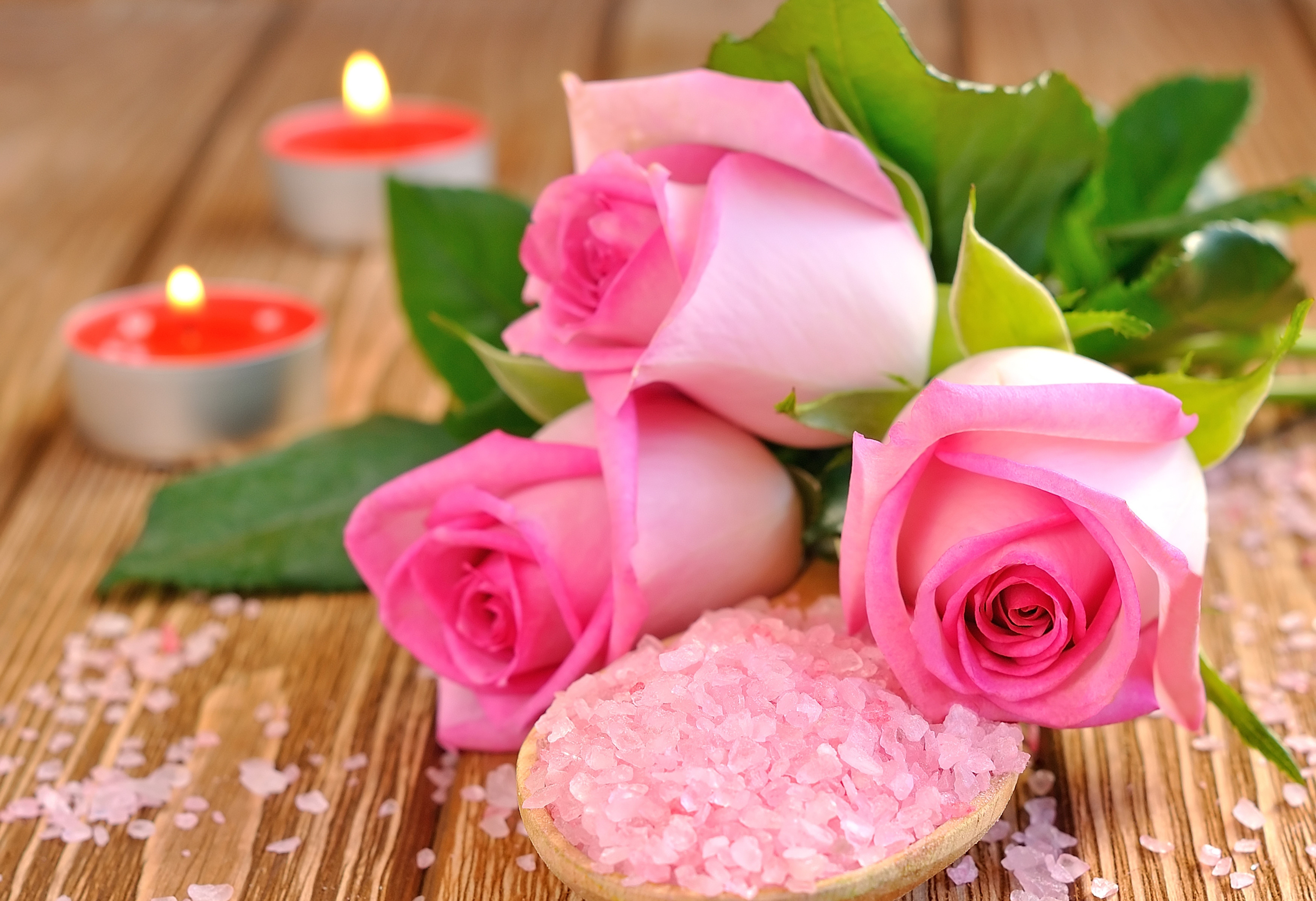 Pink Roses and Candles HD Wallpaper
