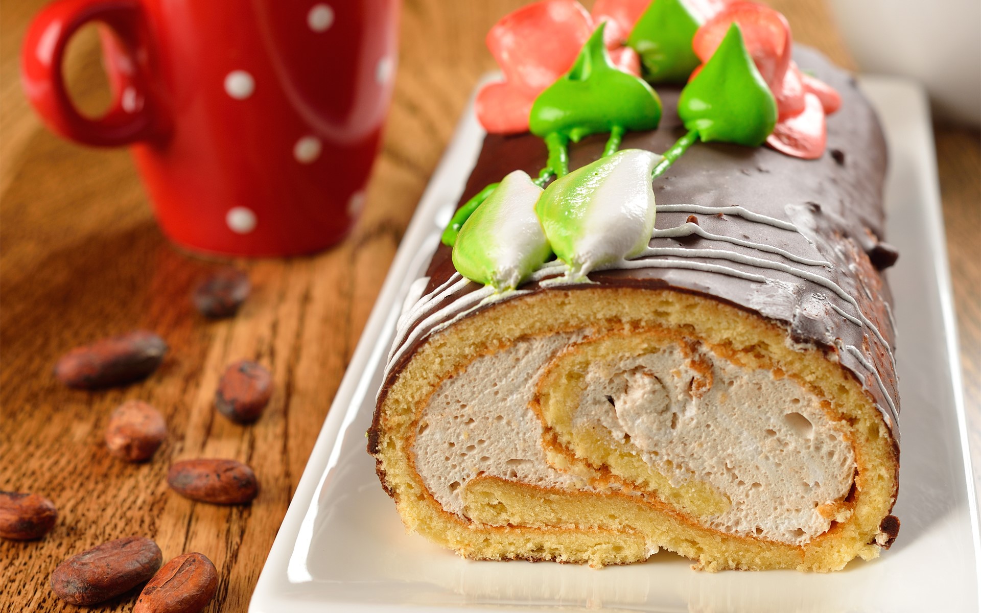 Chocolate Swiss Roll Cake with Meringue Decorations HD Wallpaper