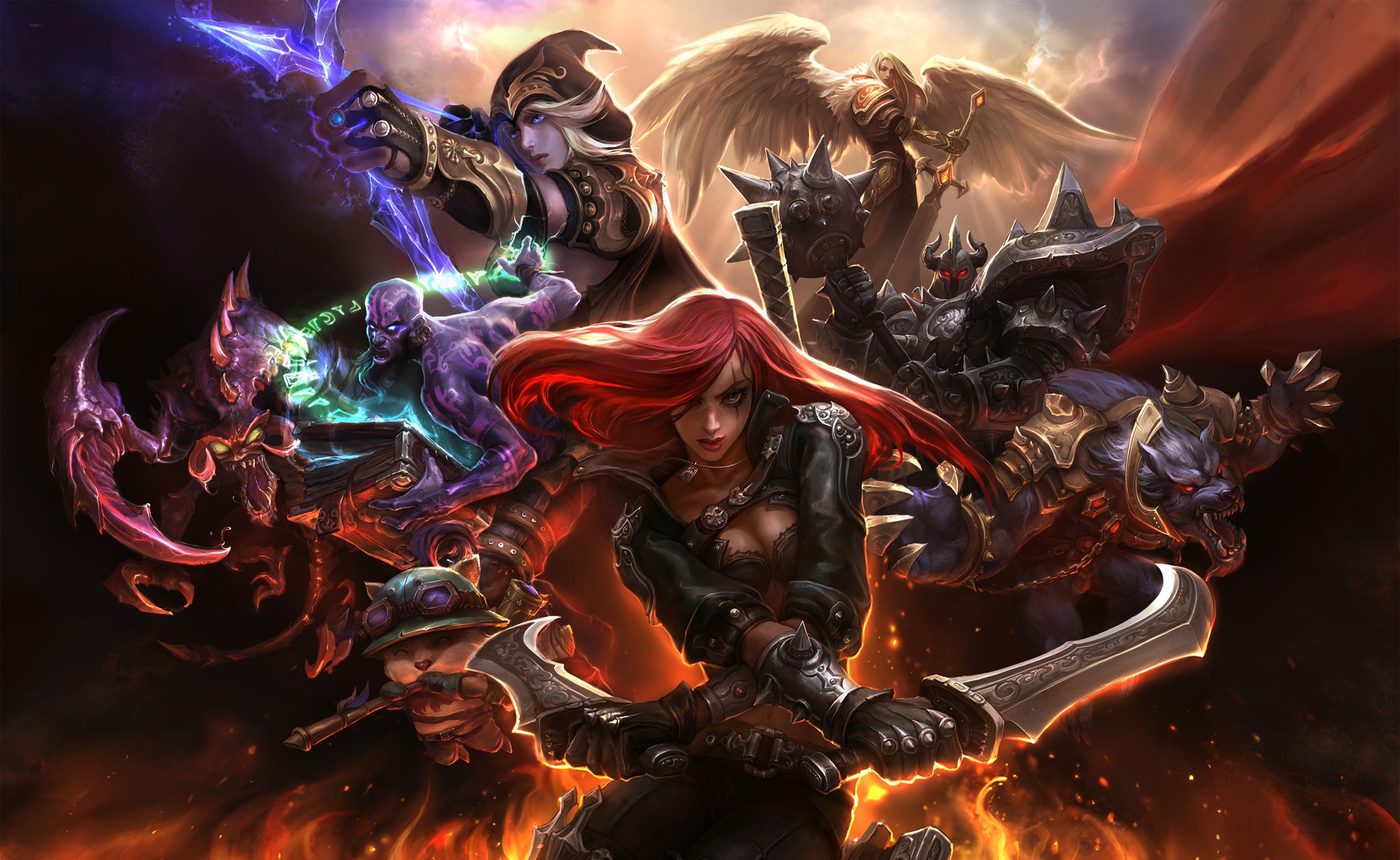League of Legends characters: Katarina, Ryze, Ashe, and others HD Wallpaper