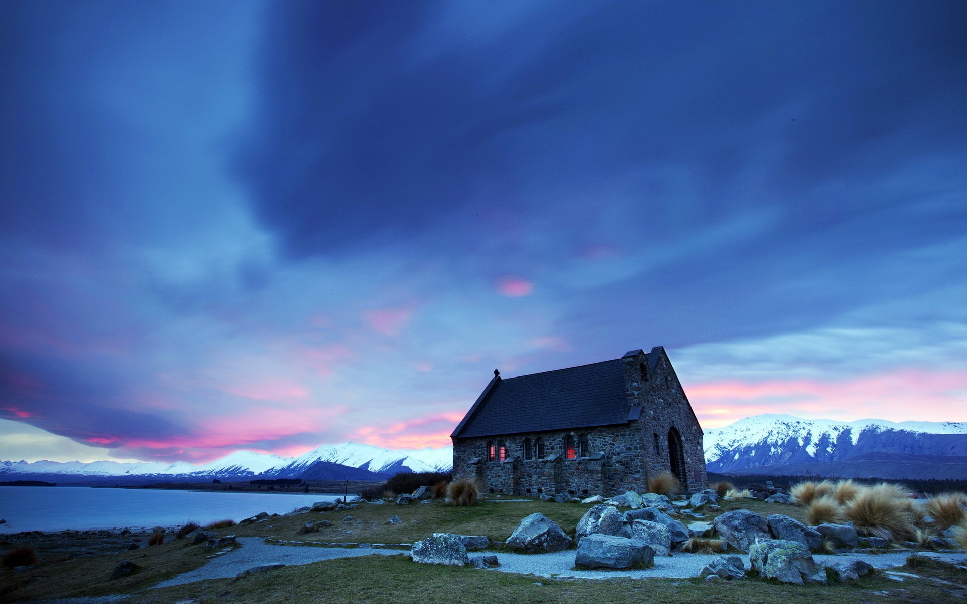 Church of the Good Shepherd at dusk HD Wallpaper