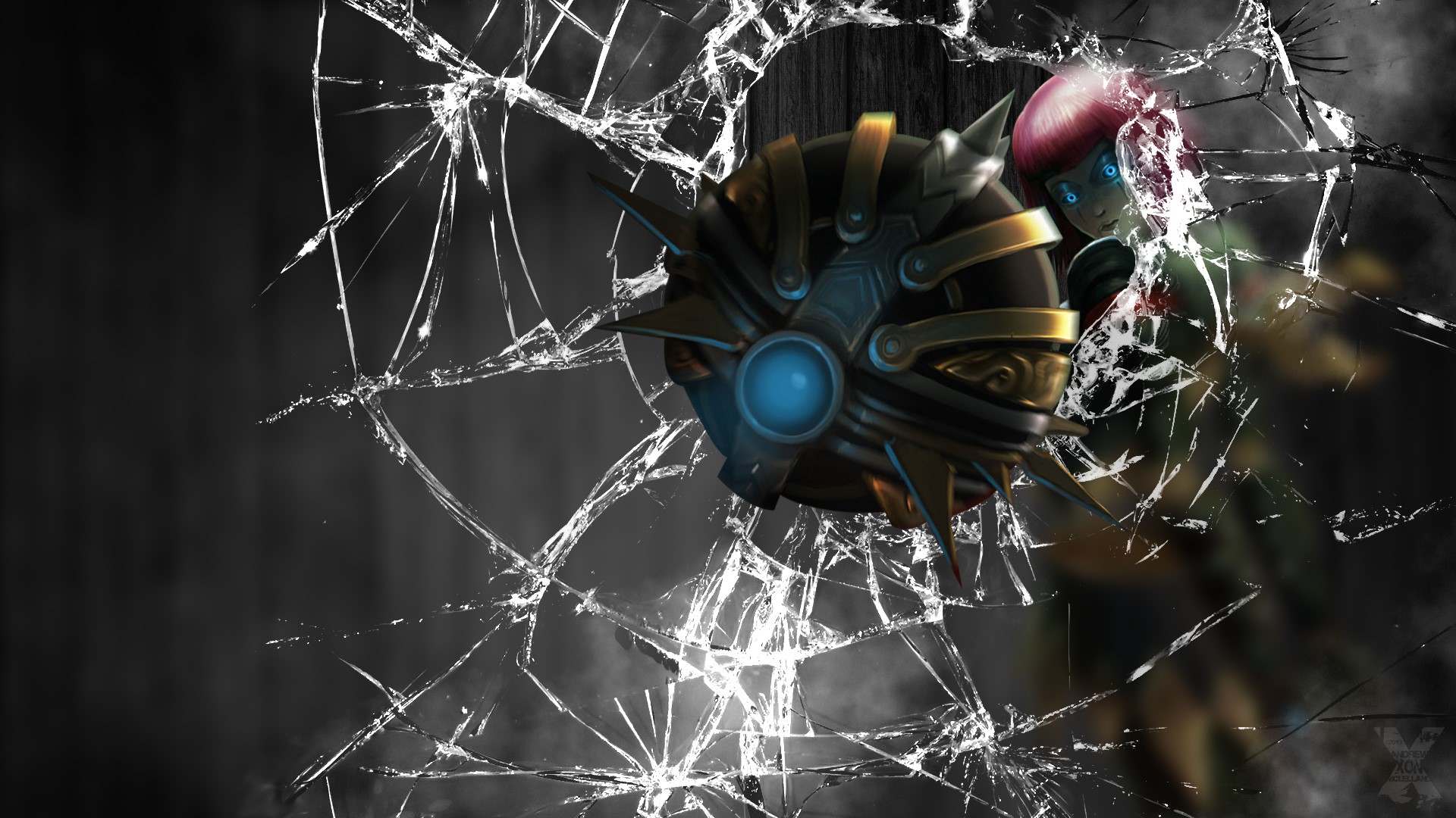 BioShock character behind cracked glass HD Wallpaper