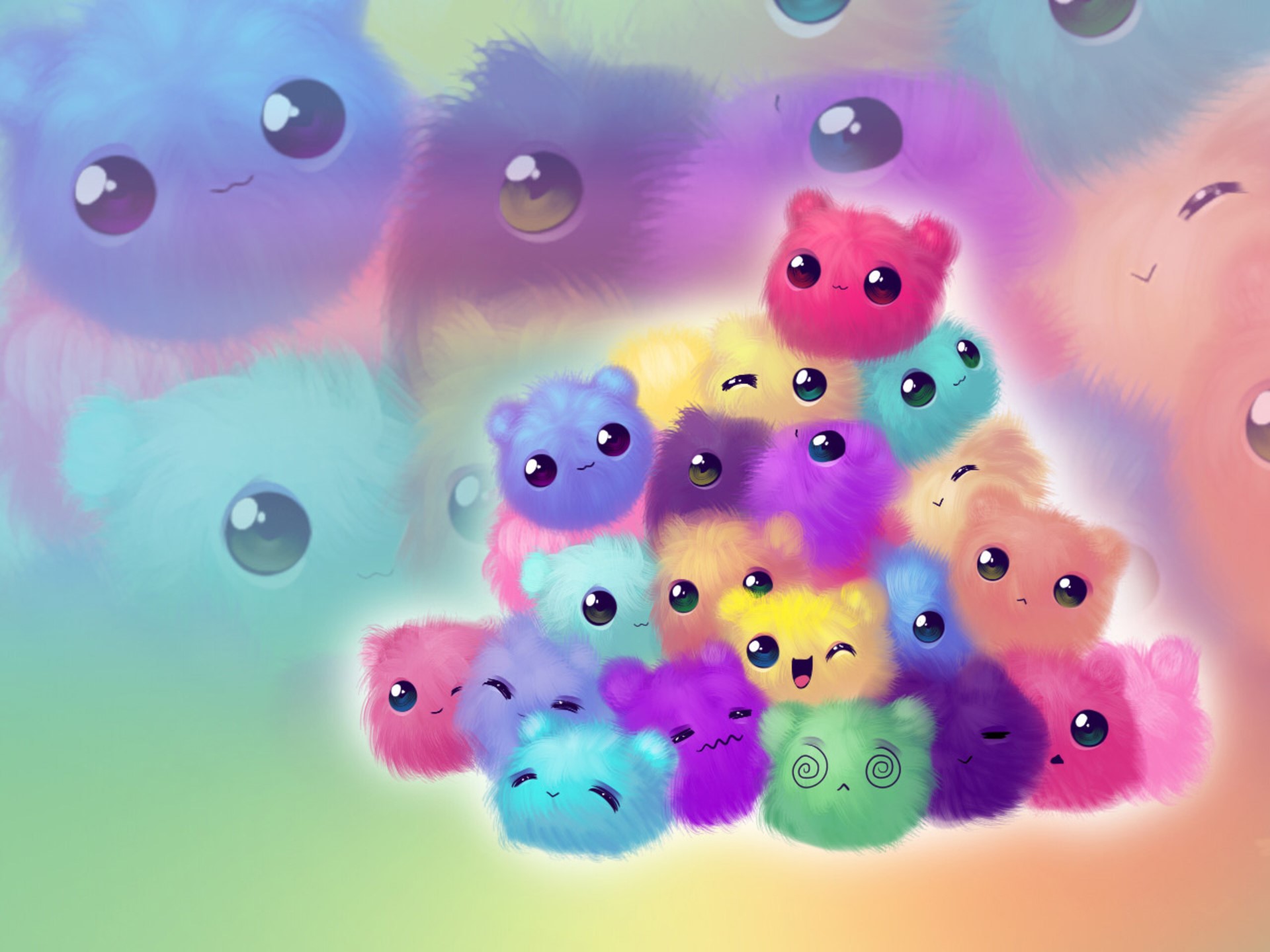 Fluffy cartoon creatures in a pile HD Wallpaper