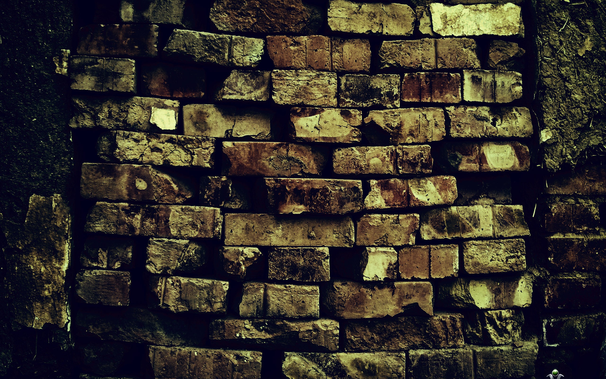 A weathered brick wall with dark, textured sides HD Wallpaper