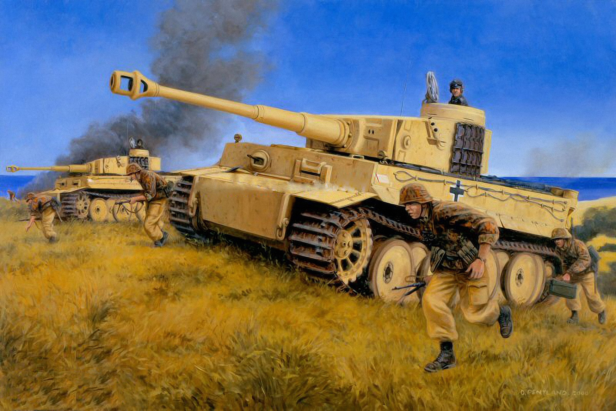 German Tiger Tanks and Soldiers in Battle HD Wallpaper