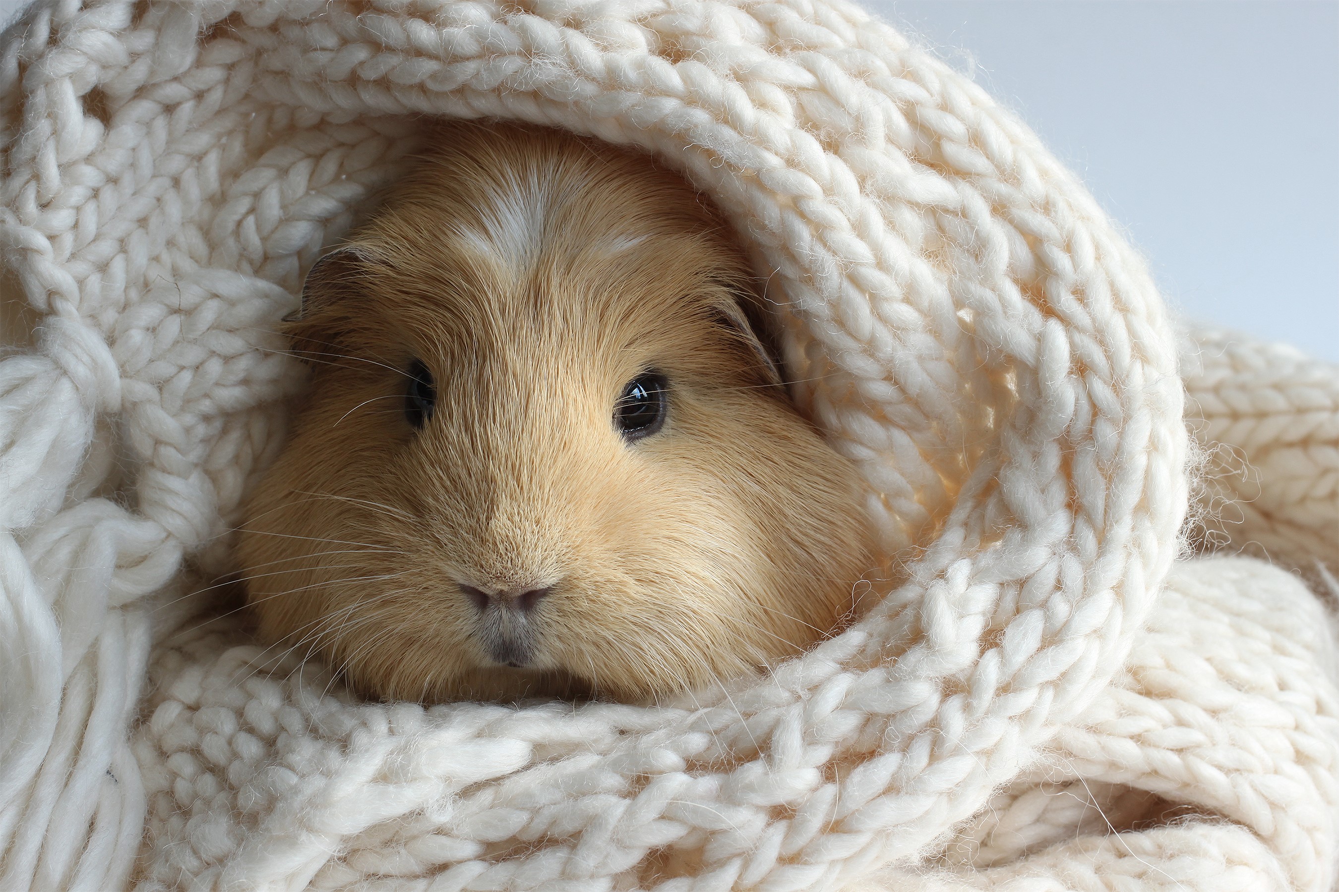Guinea pig wrapped in a knitted blanket HD Wallpaper