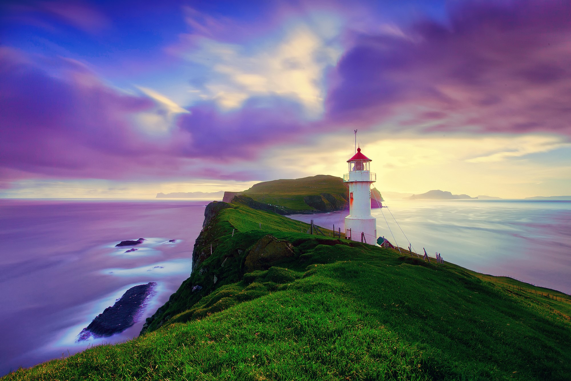 Mykines Faroe Islands Lighthouse on a Cliff Overlooking the Sea HD Wallpaper