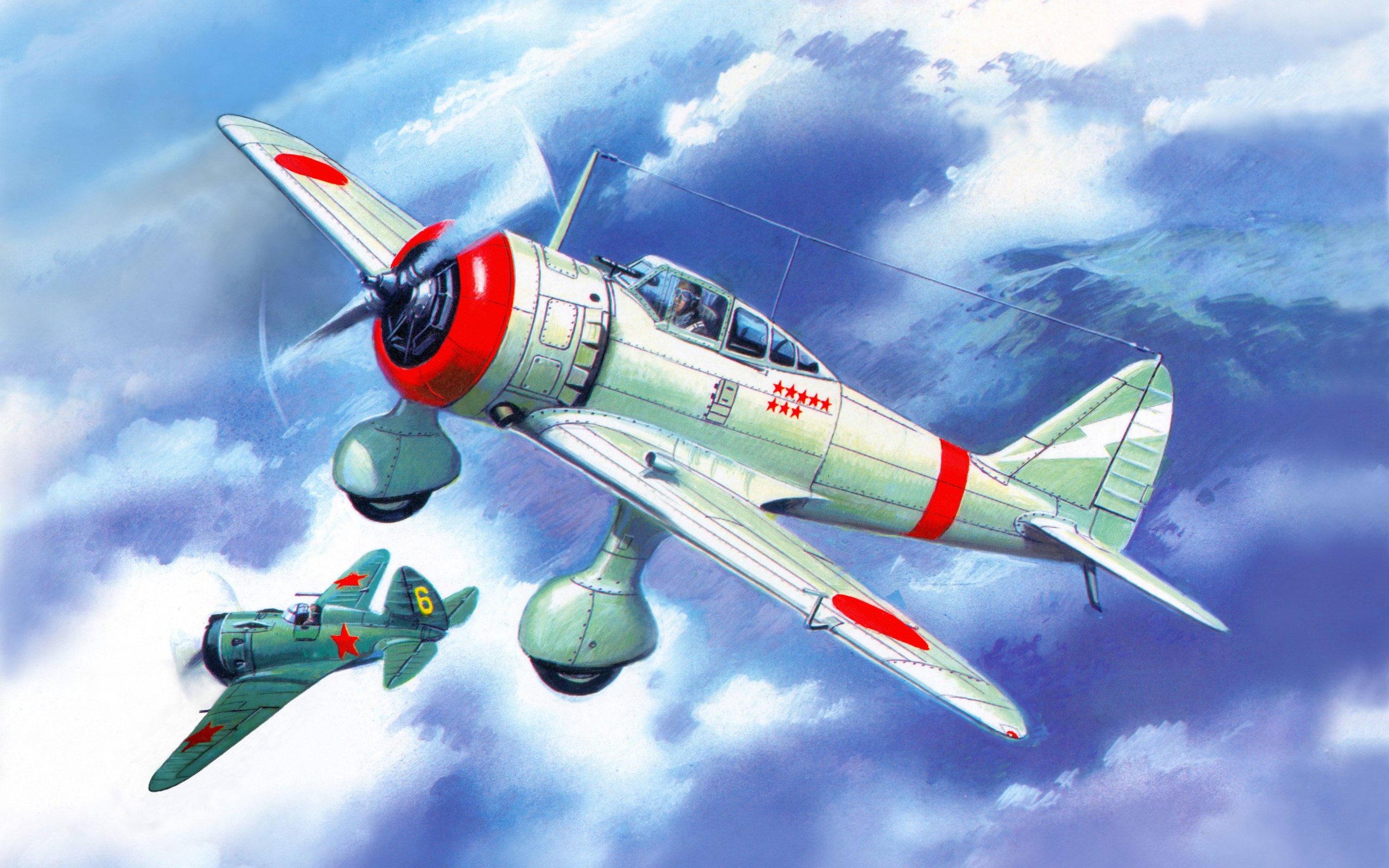 Japanese Zero fighter plane and Soviet fighter plane in sky HD Wallpaper