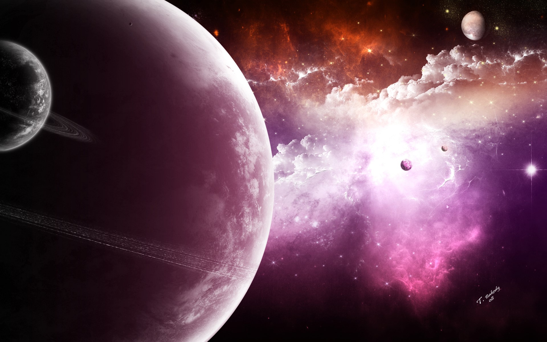Planets in a colorful nebula HD Wallpaper